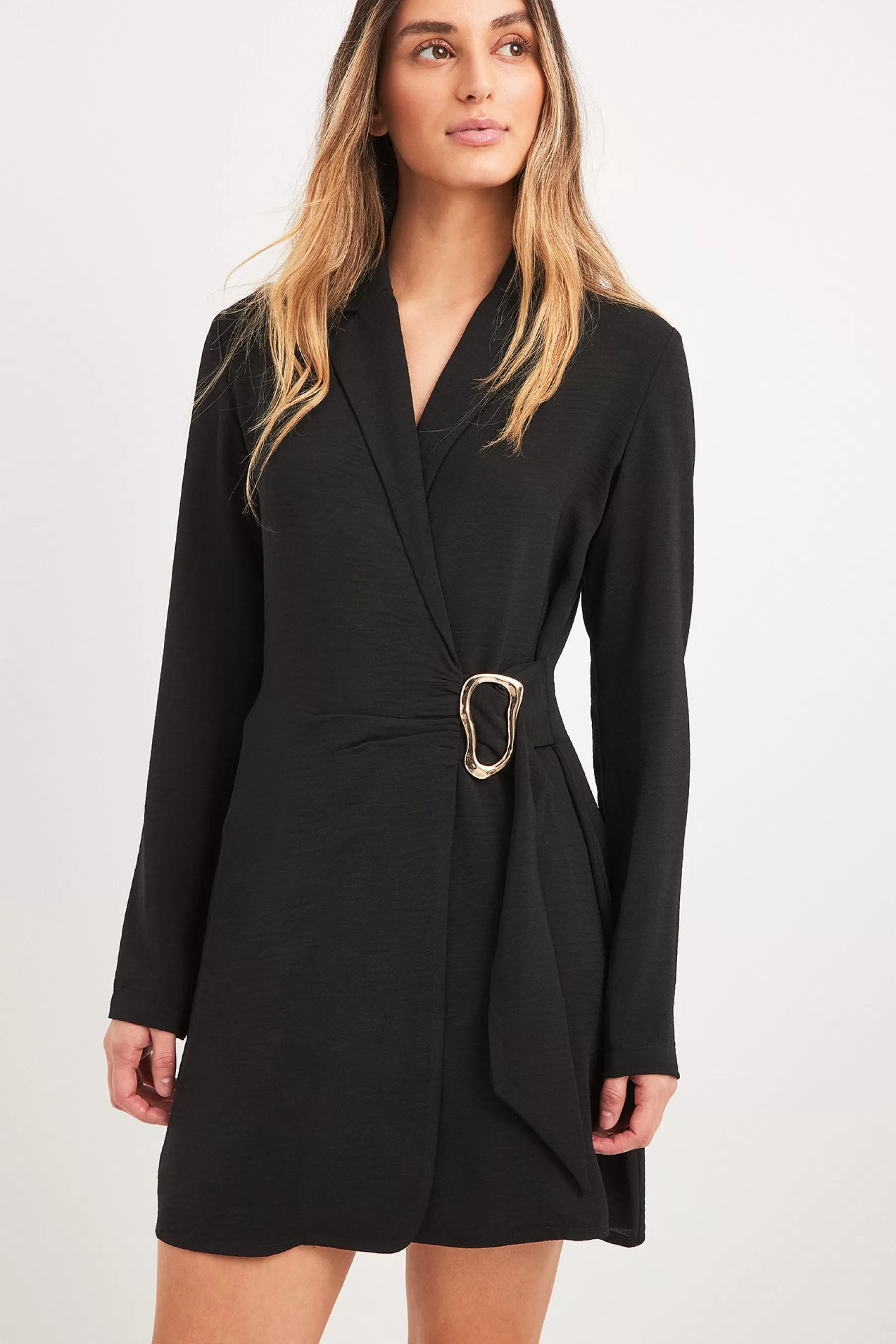 NA-KD Structured Overlap Buckle Detail Wrap Dress Black