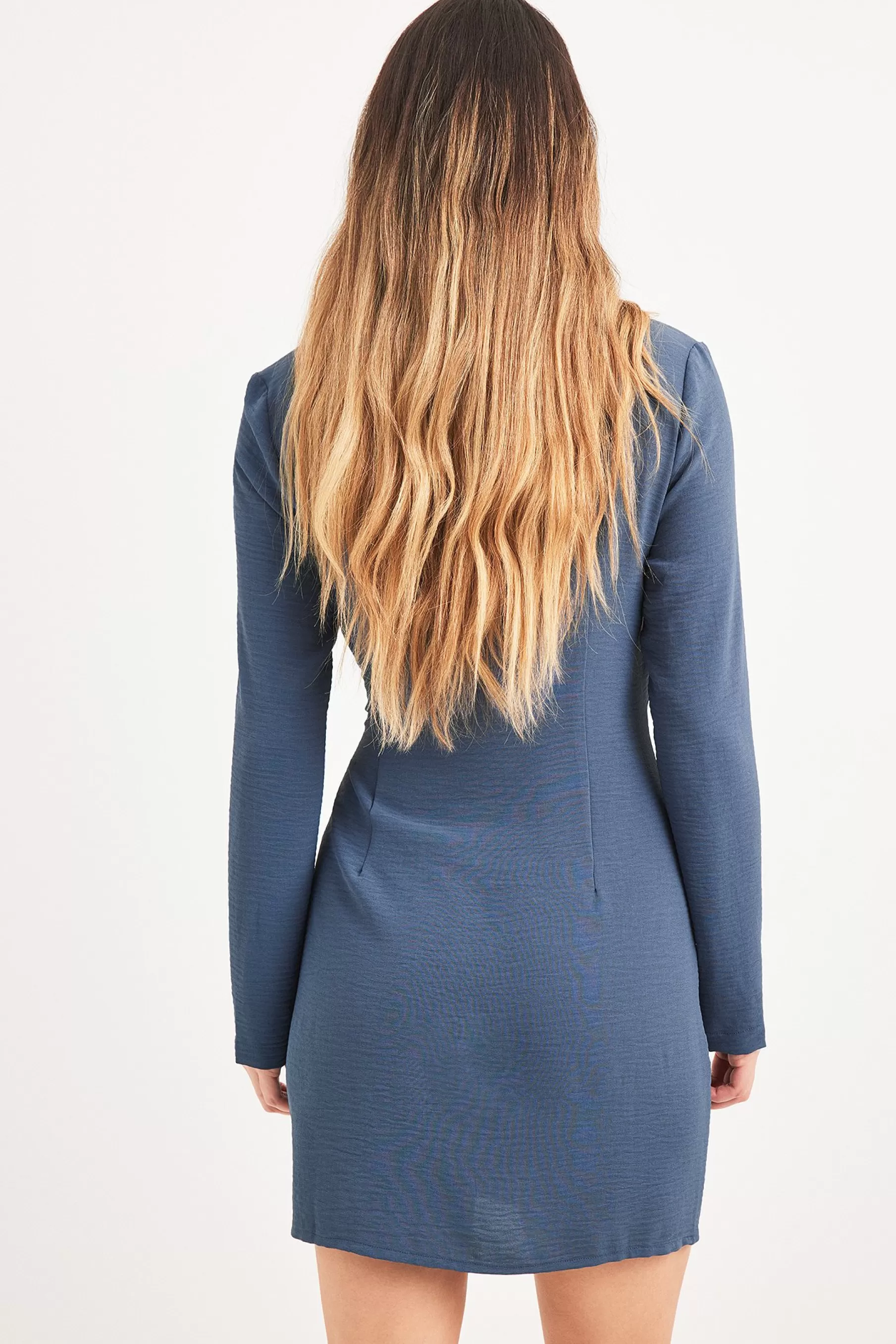 NA-KD Structured Overlap Buckle Detail Wrap Dress Blue