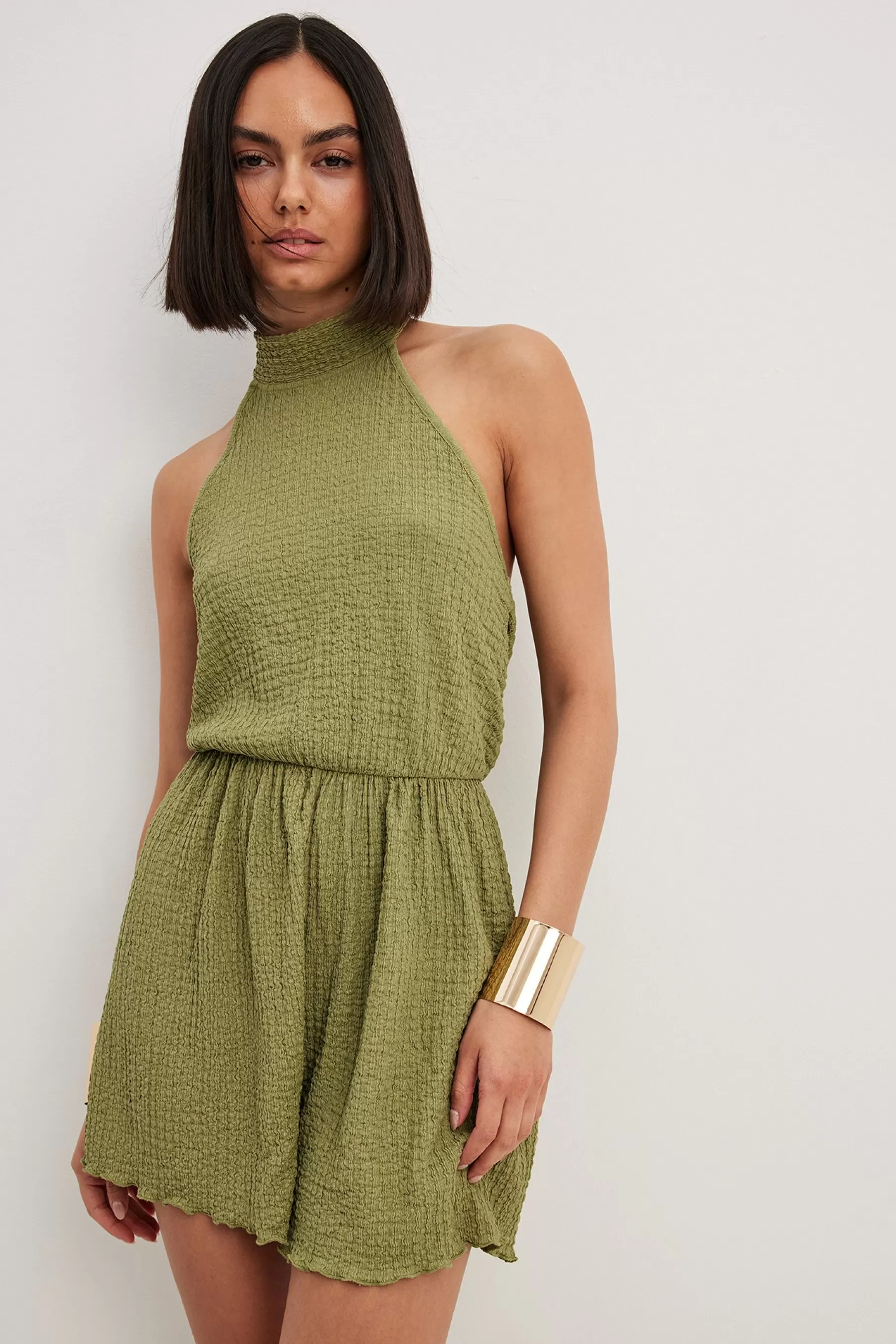 NA-KD Structured Playsuit Green