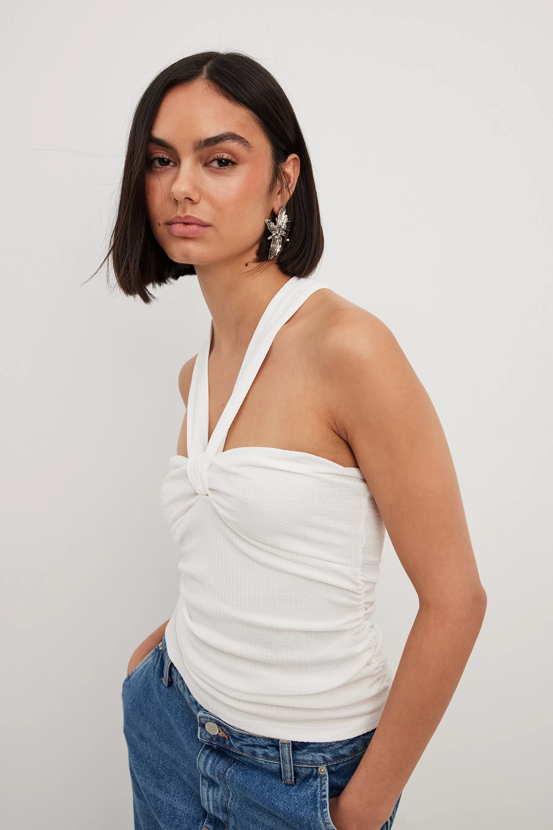 NA-KD Structured Rouched Top White