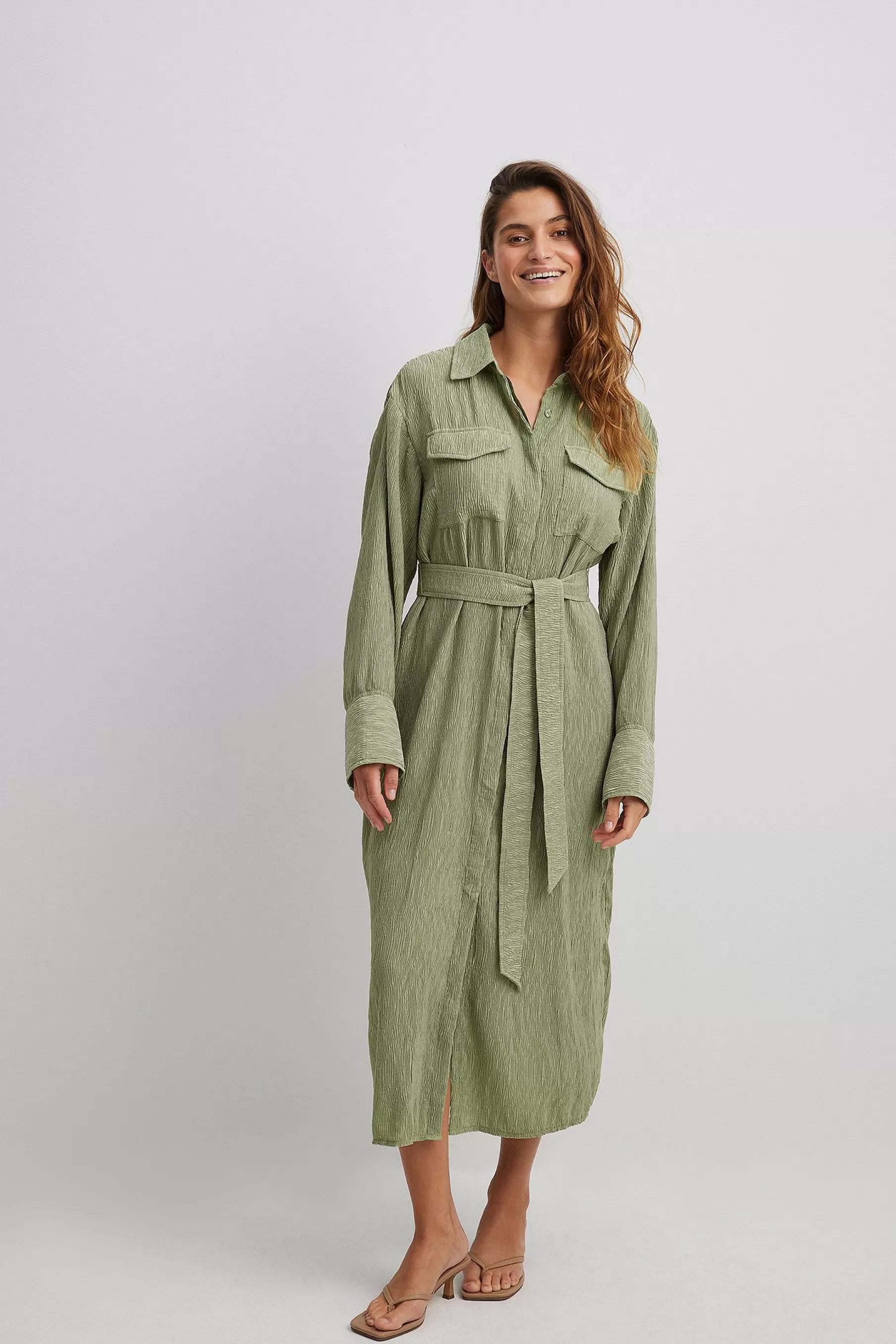 NA-KD Structured Shirt Dress Green