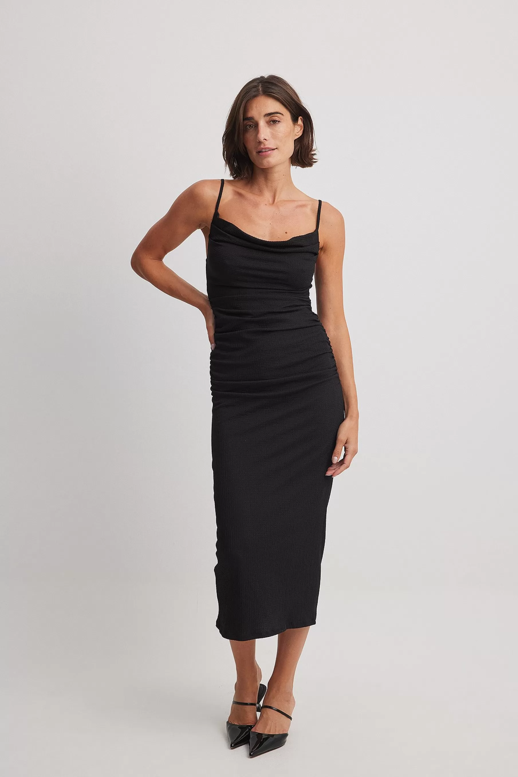 NA-KD Structured Side Rouched Dress Black