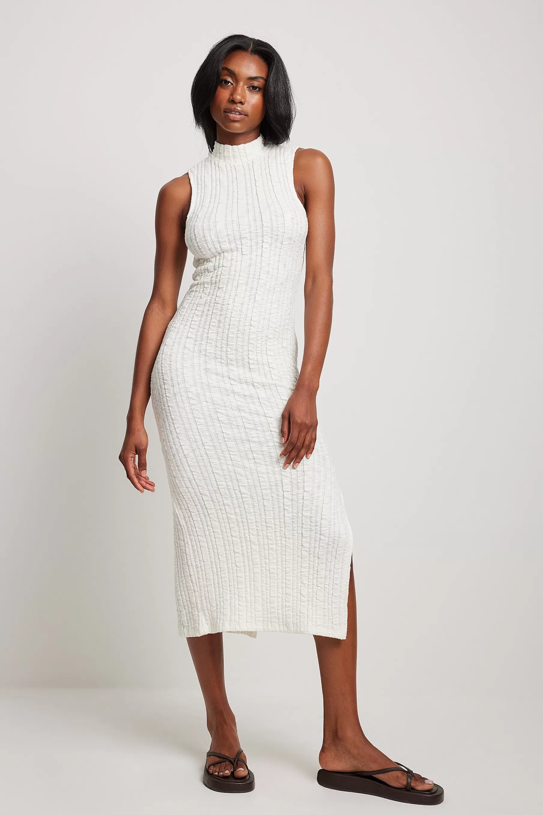 NA-KD Structured Slit Detail Midi Dress Offwhite