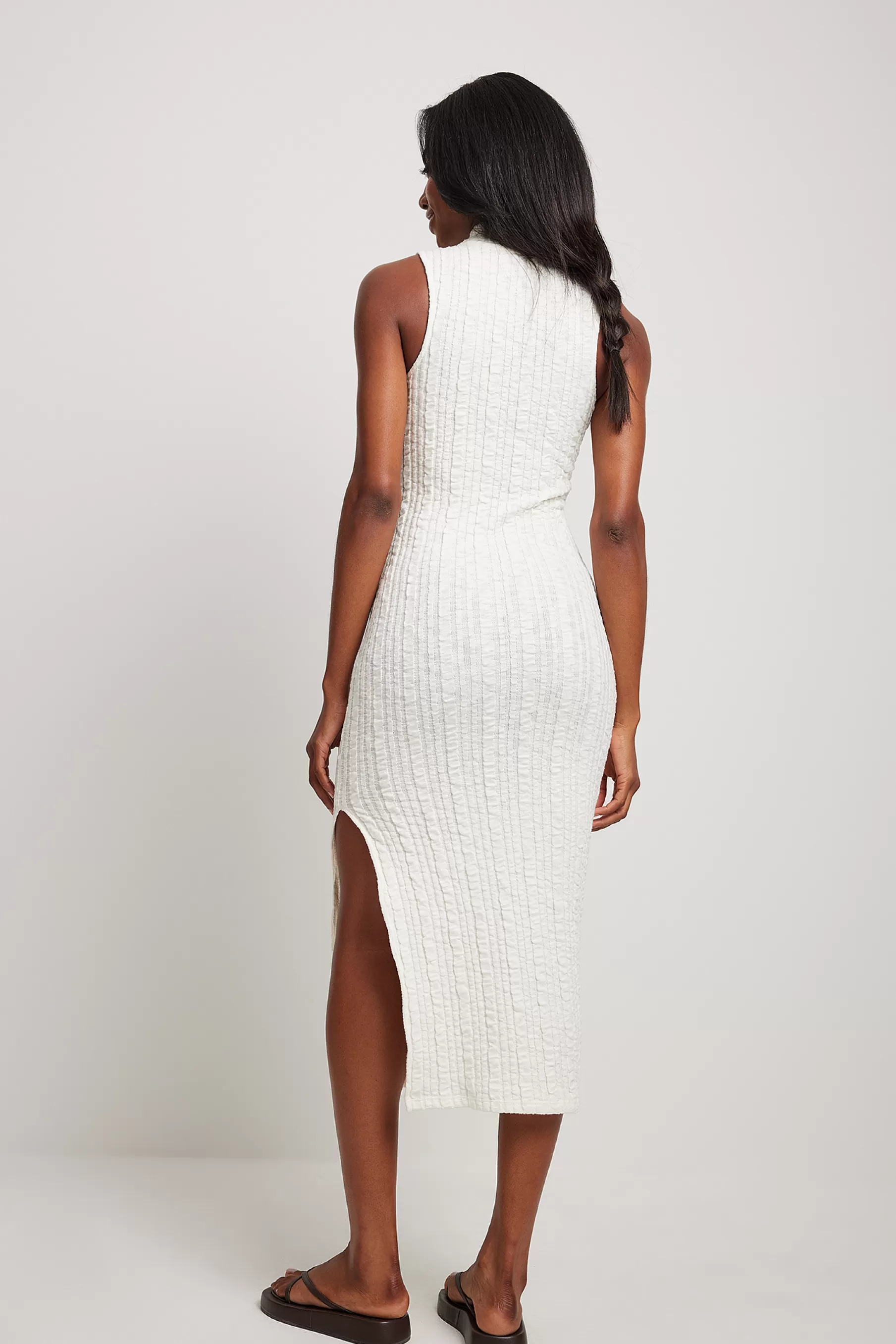 NA-KD Structured Slit Detail Midi Dress Offwhite