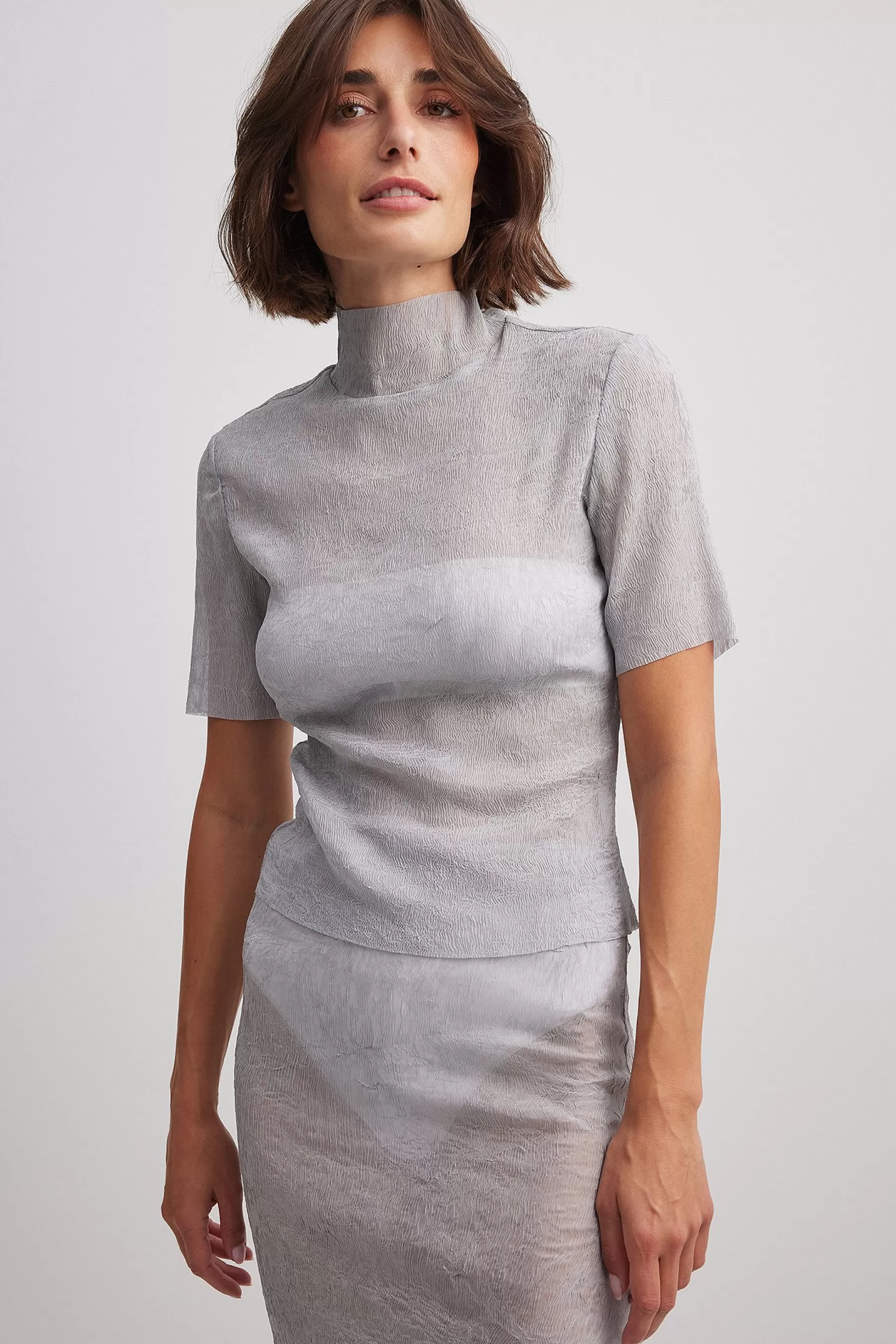 NA-KD Structured Turtleneck Top Grey