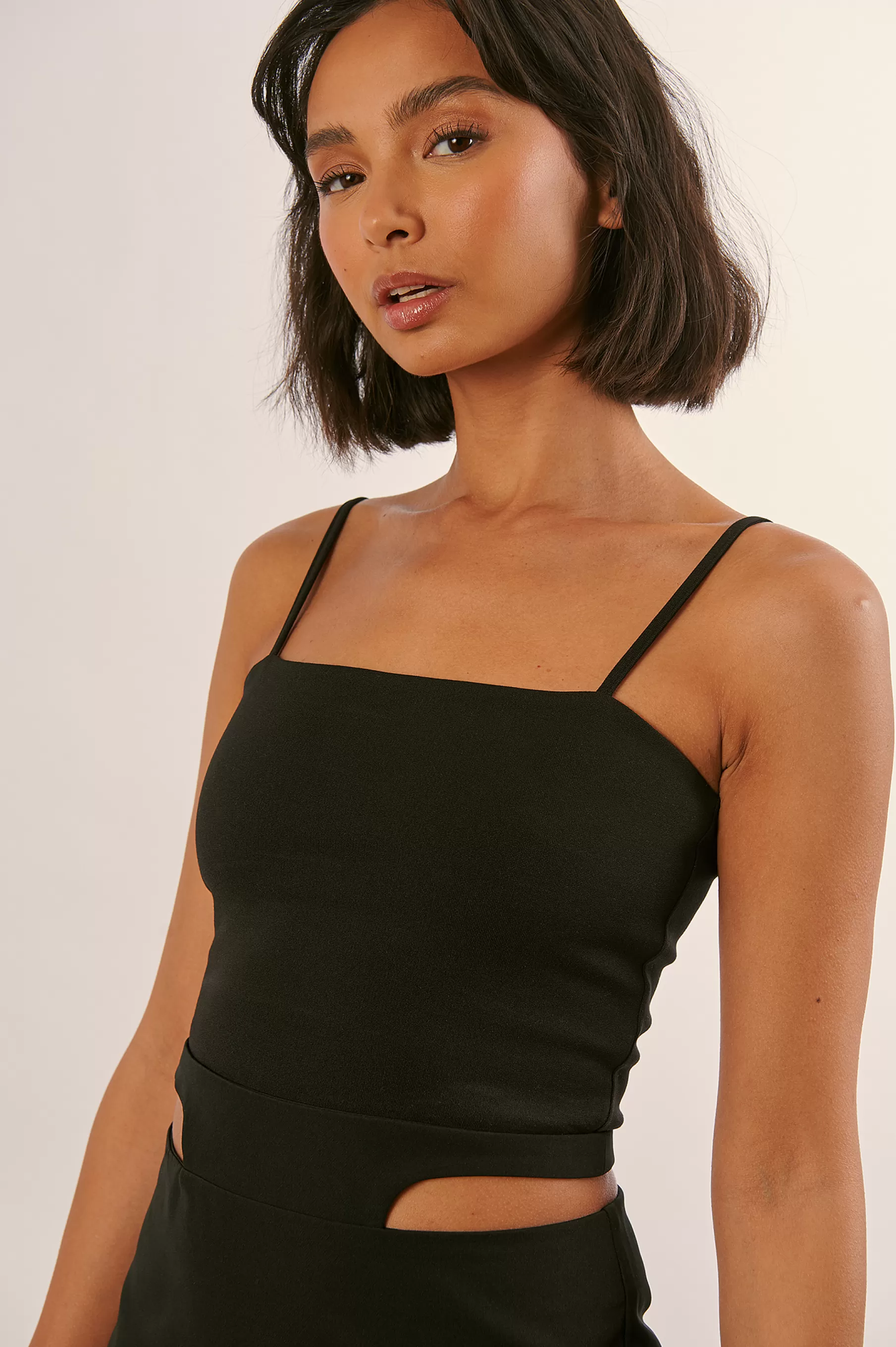 NA-KD Thin Strap Bandeau Top Black