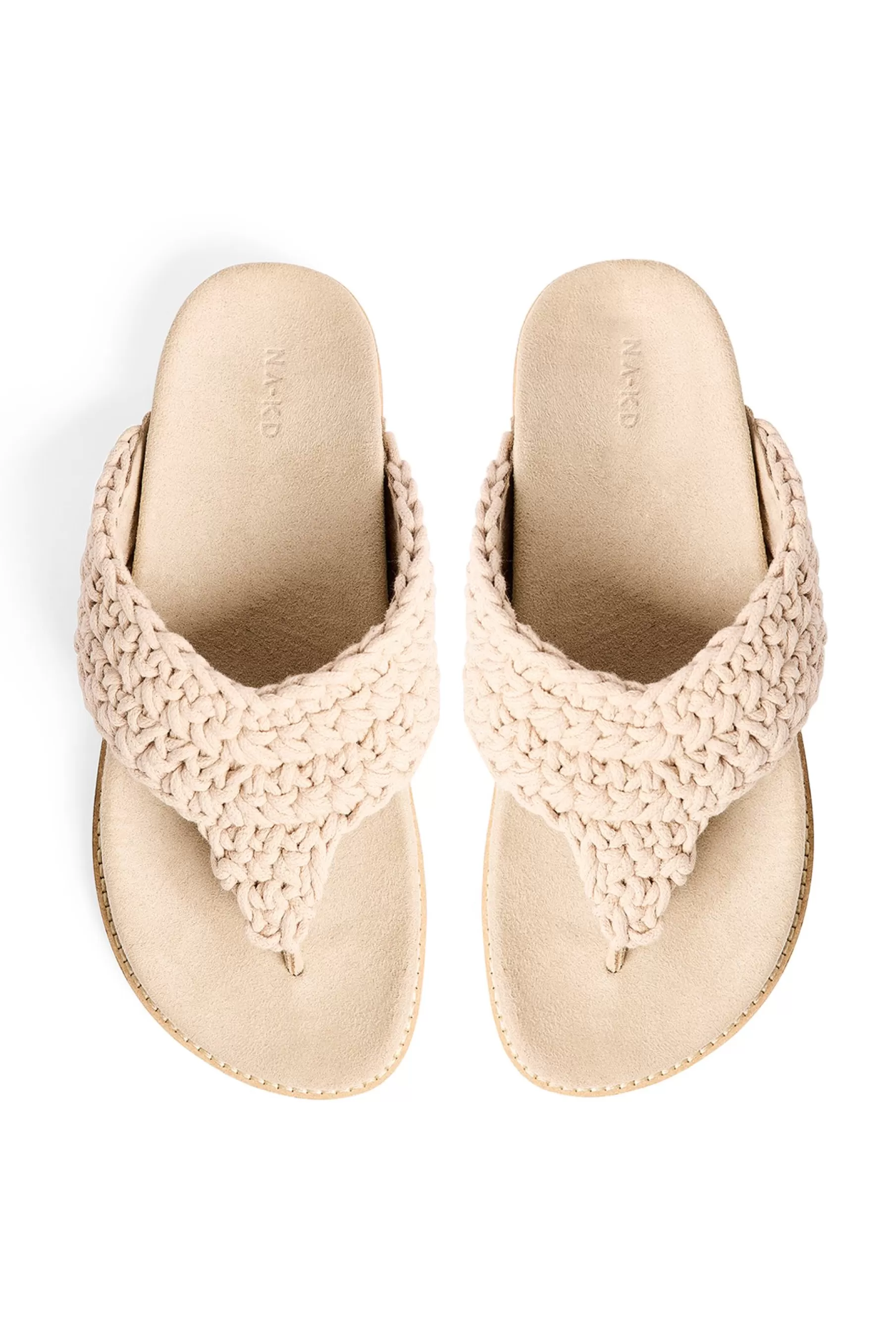 NA-KD Thong Knitted Cotton Footbed Slippers Beige