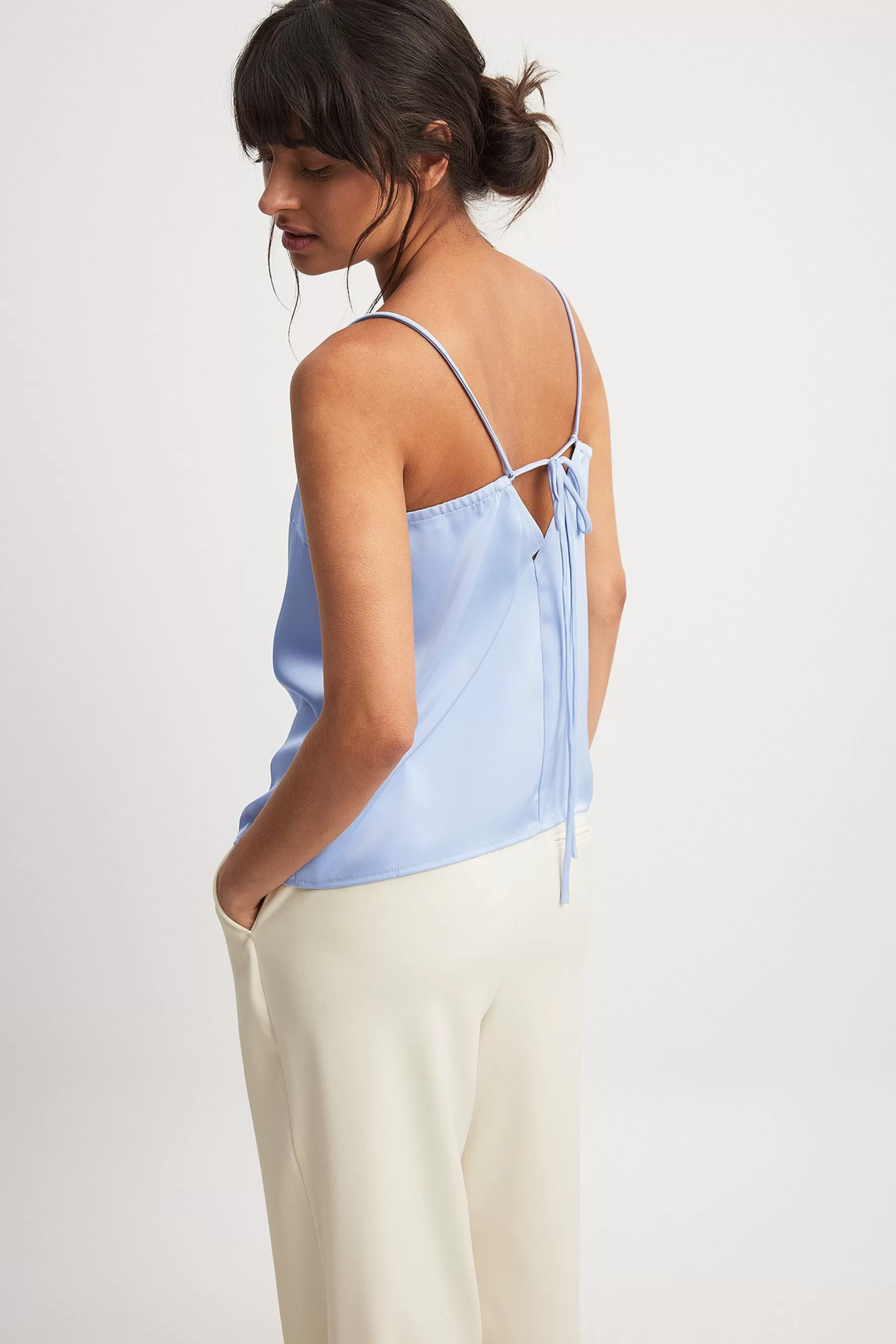 NA-KD Tie Back Detail Satin Singlet Blue