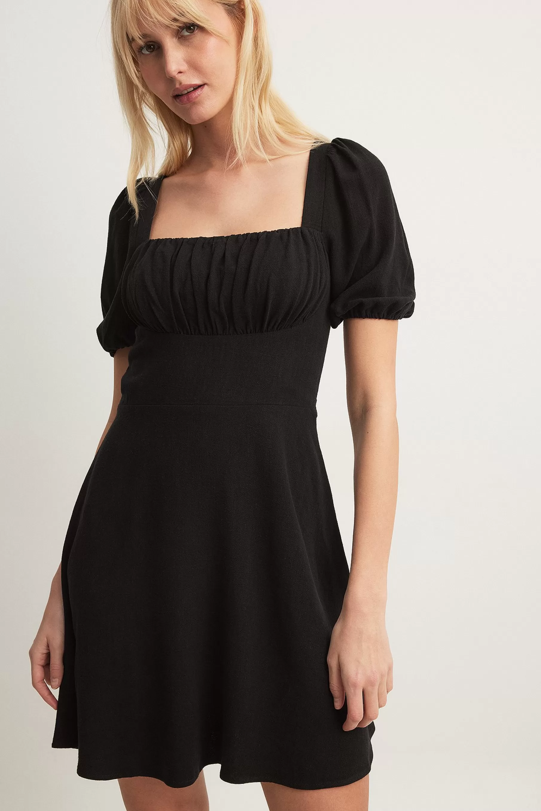 NA-KD Tie Back Puff Sleeve Mini Dress Black