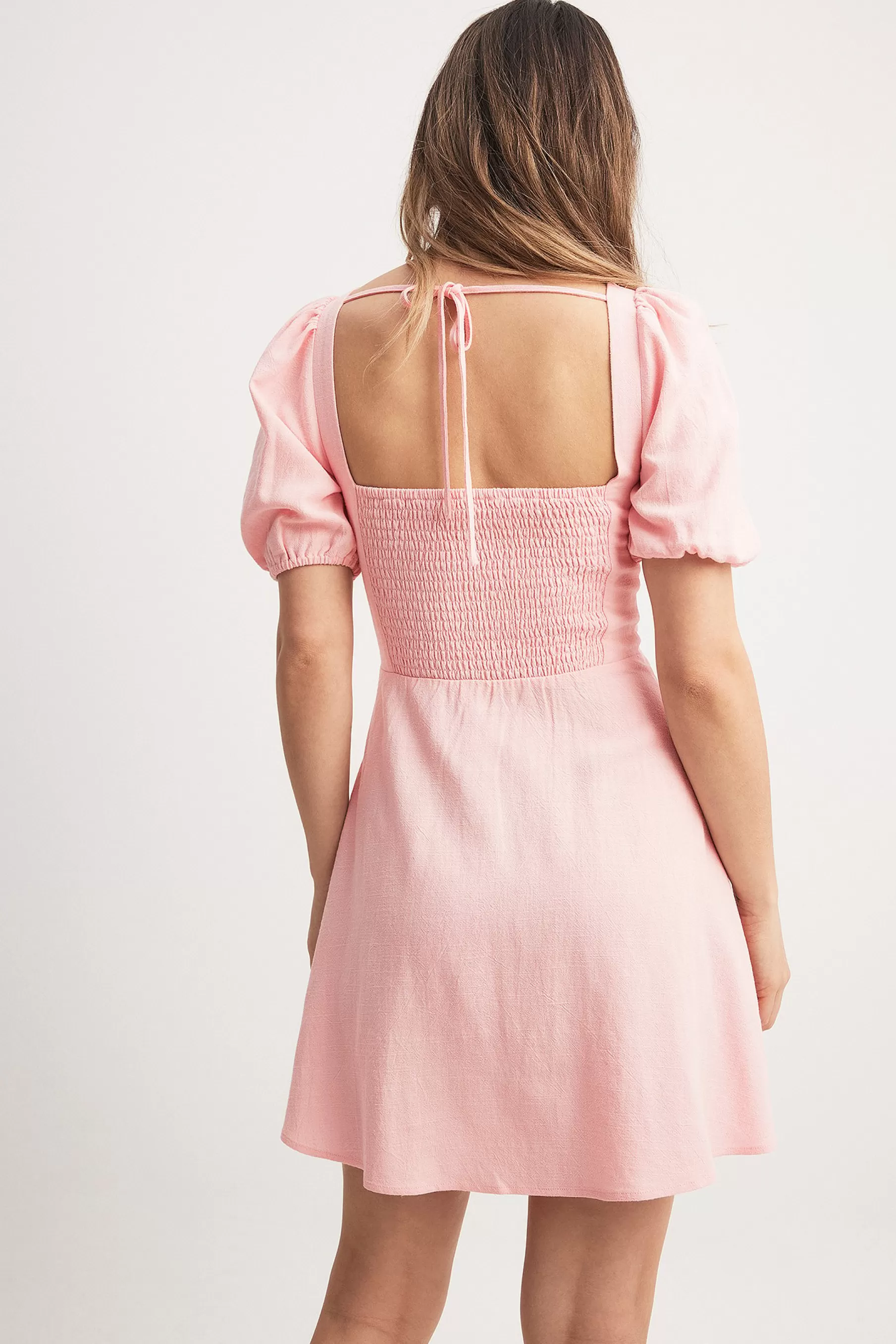 NA-KD Tie Back Puff Sleeve Mini Dress Pink