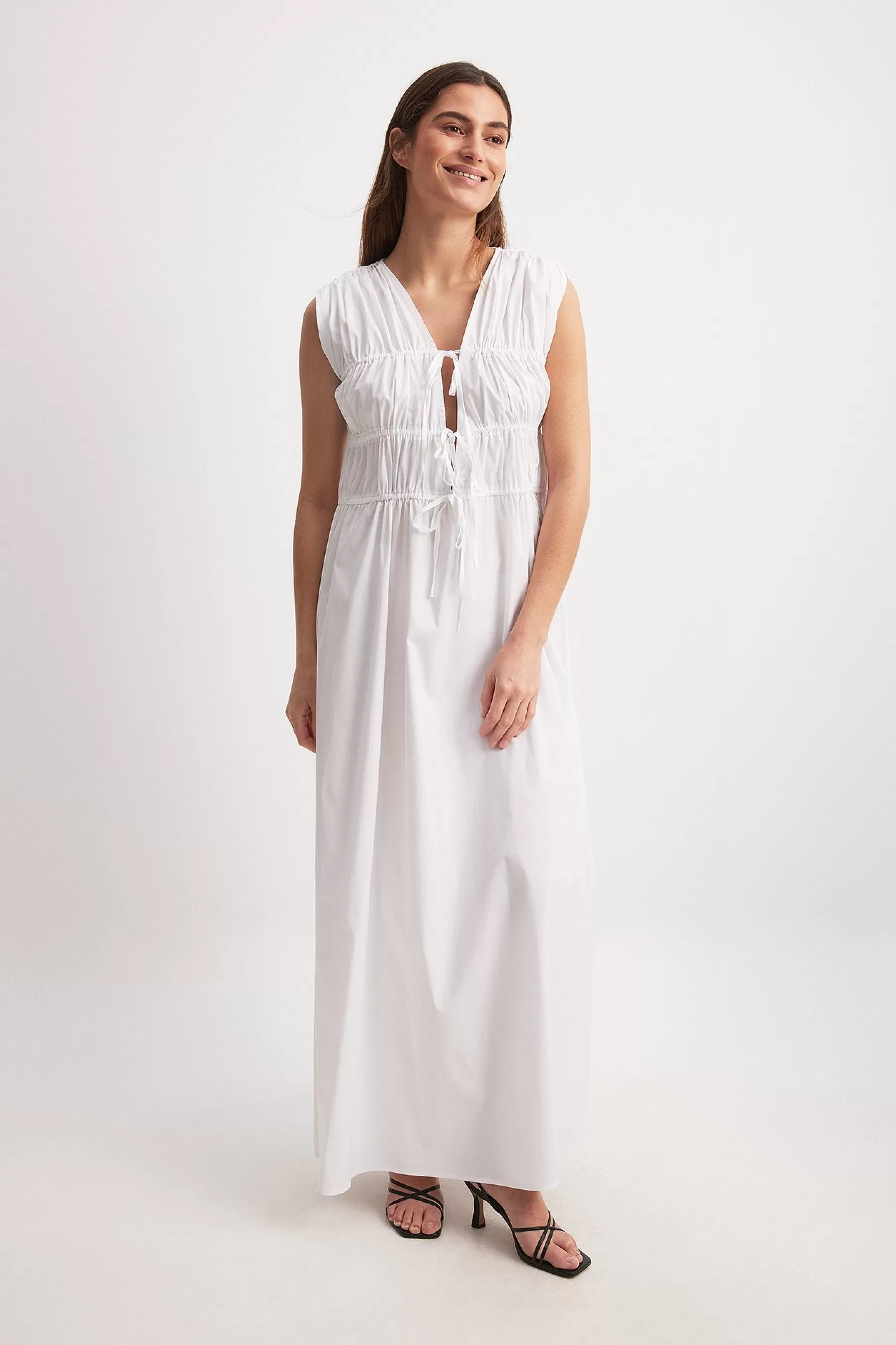 NA-KD Tie Chest Detail Maxi Dress White