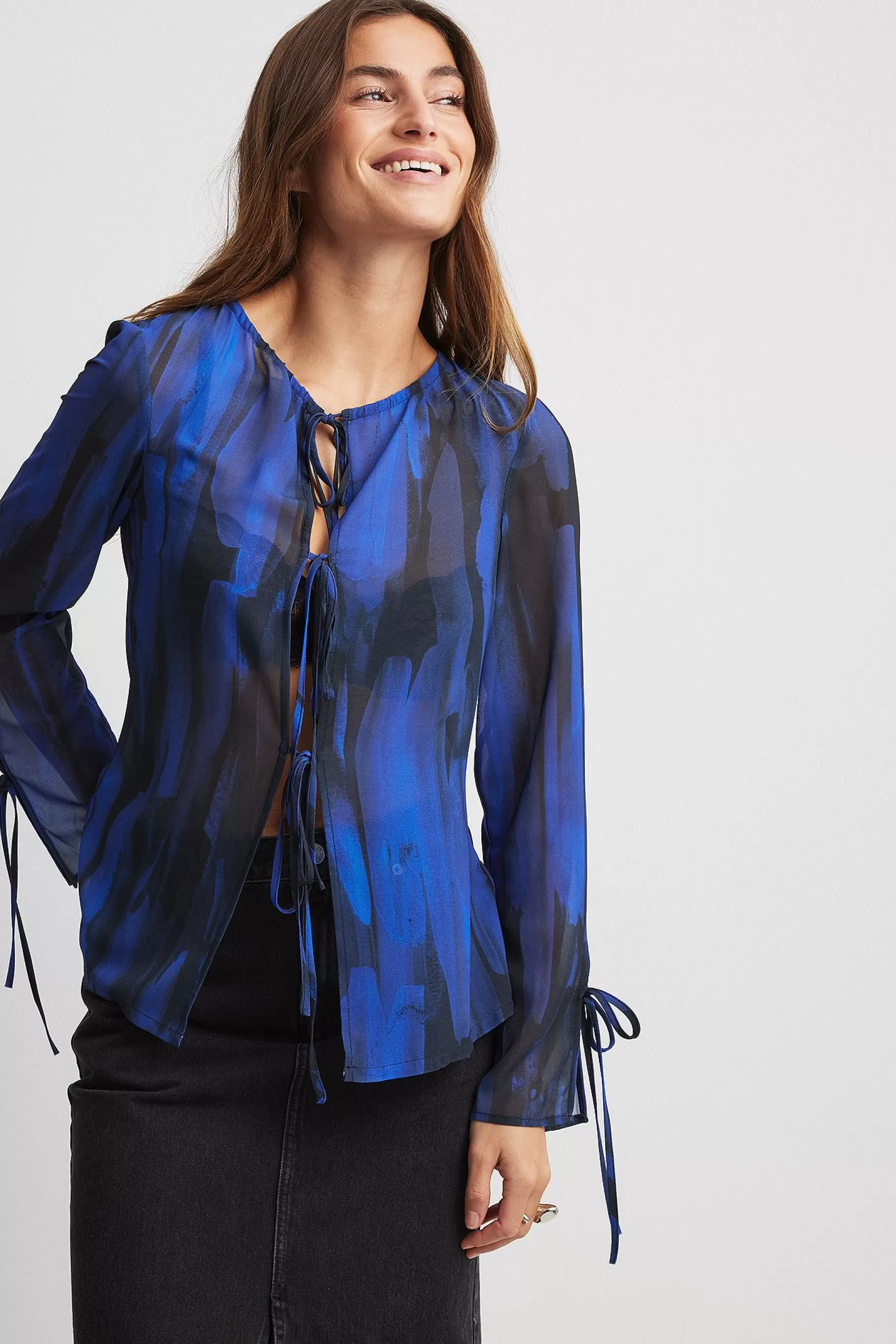 NA-KD Tie Detail Blouse Blue