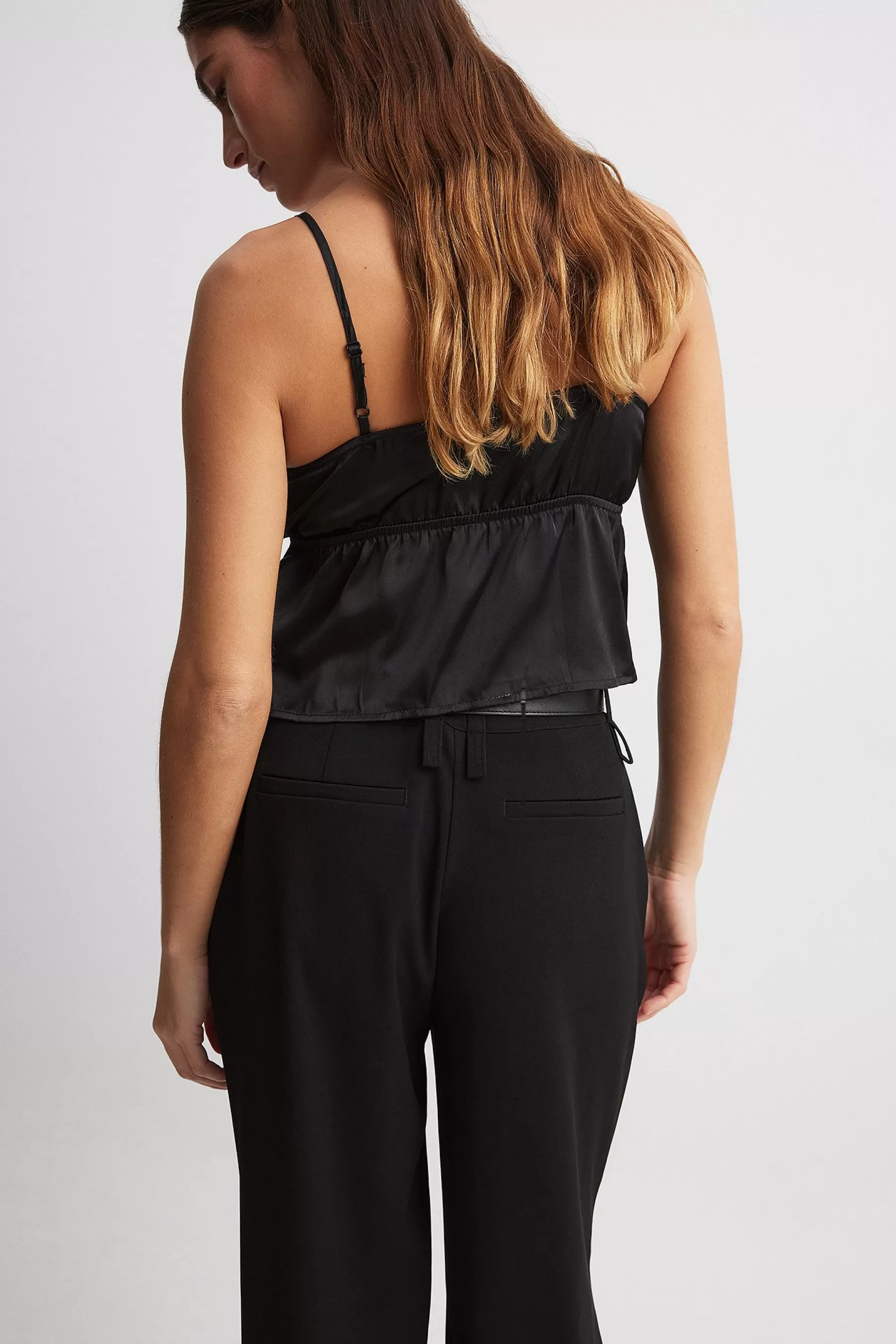 NA-KD Tie Front Satin Top Black