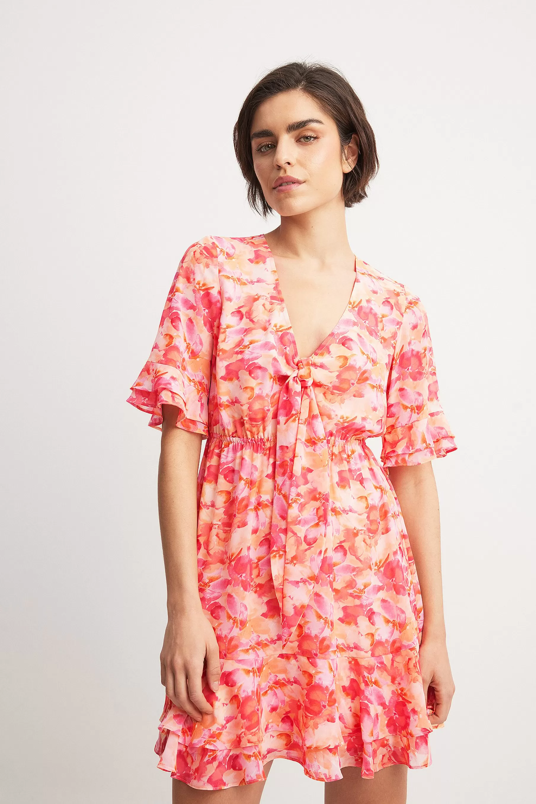 NA-KD Tie Front Sheer Mini Dress Flower