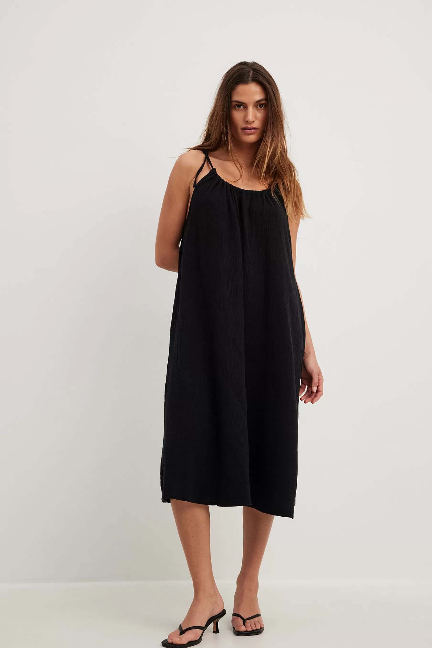 NA-KD Tie Strap Midi Dress Black