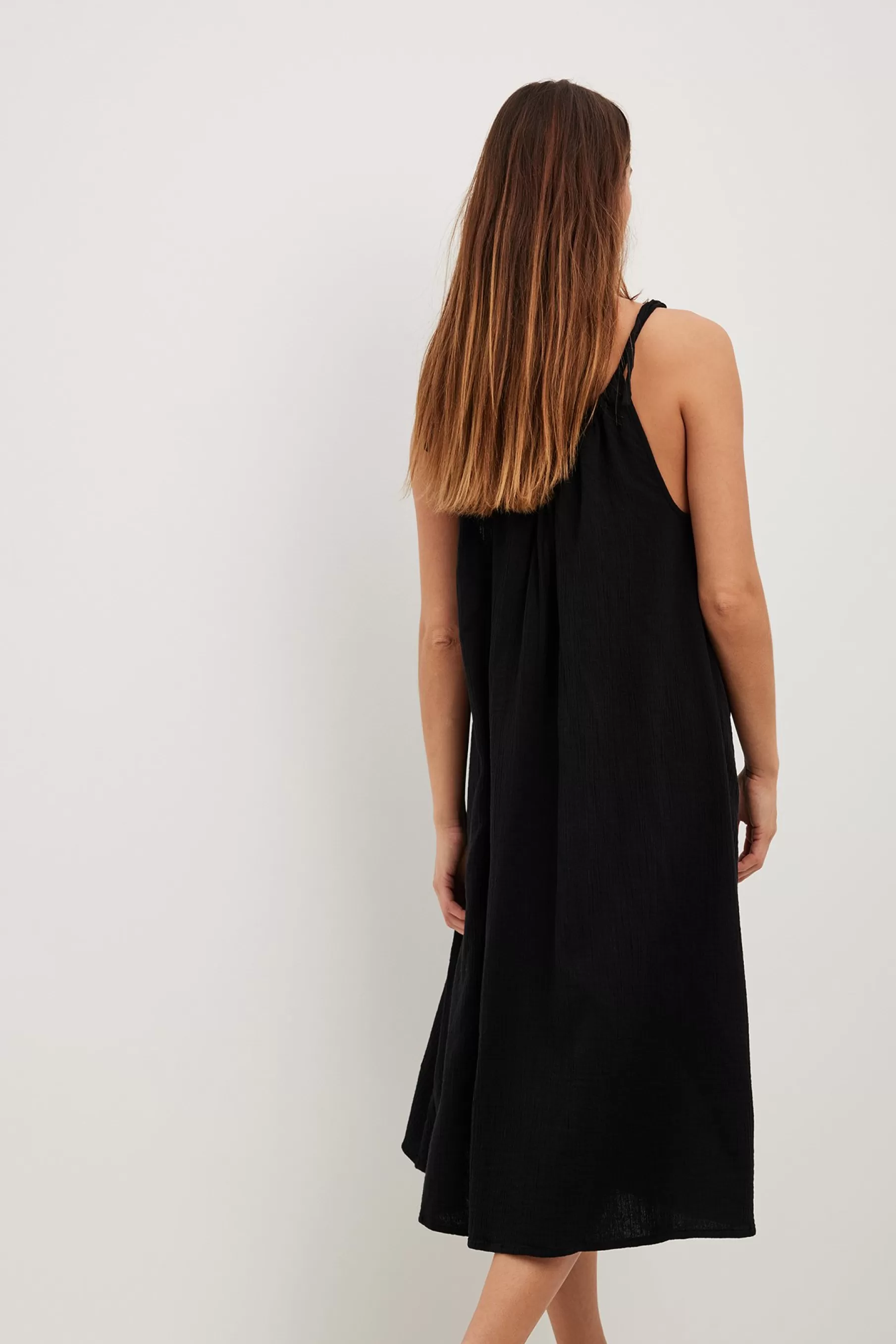 NA-KD Tie Strap Midi Dress Black