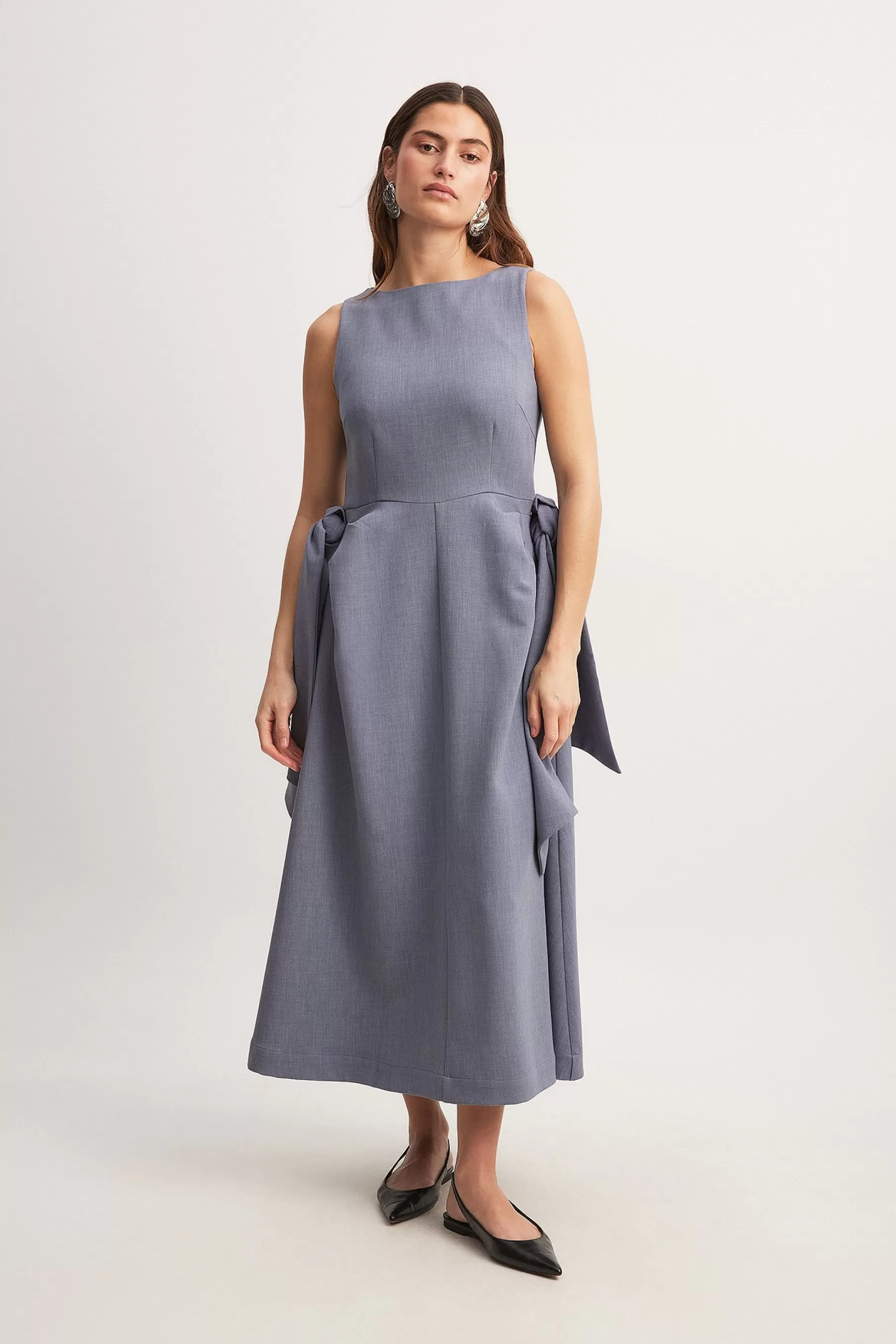 NA-KD Tie Waist Detail Midi Dress Blue