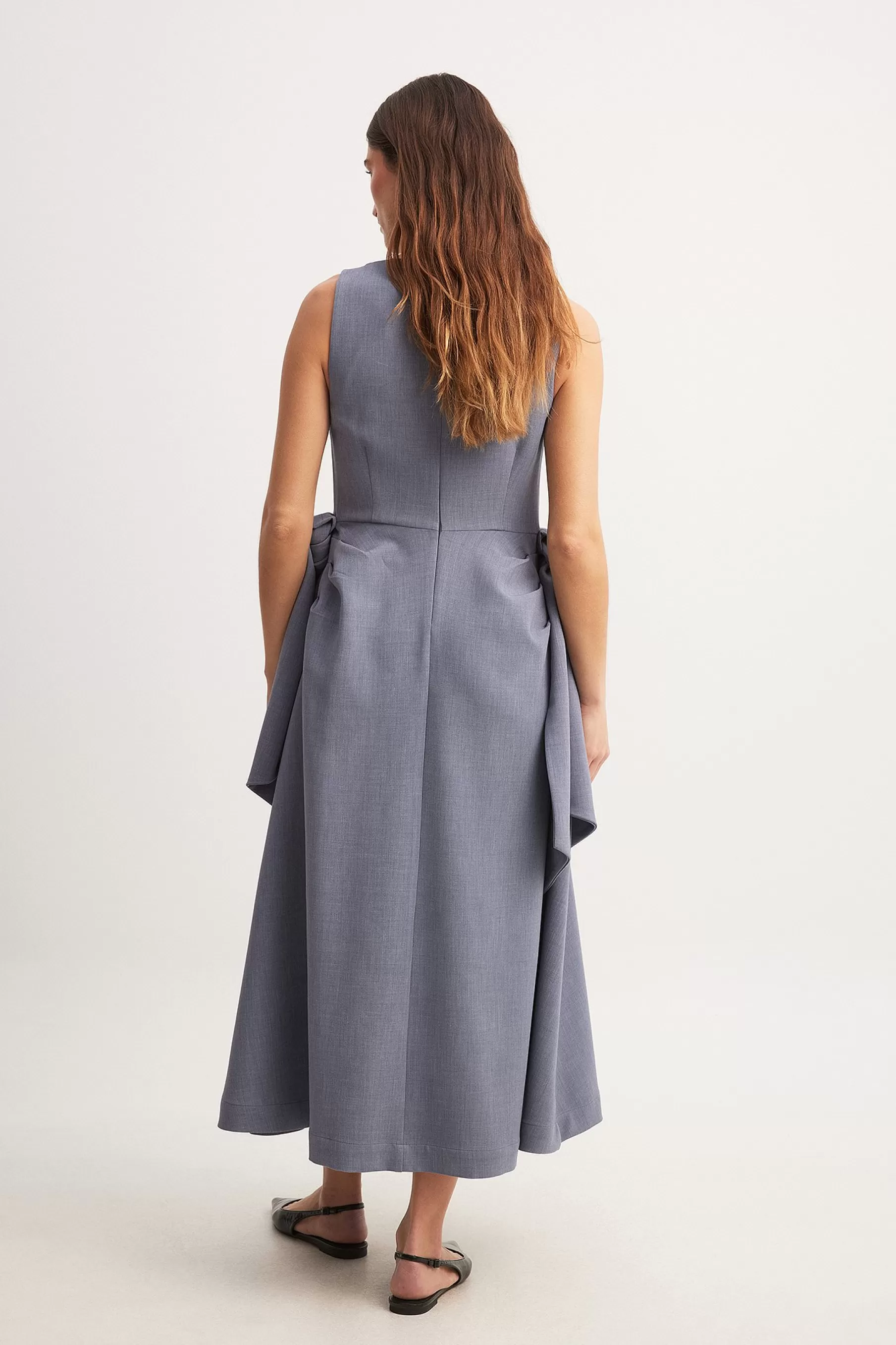 NA-KD Tie Waist Detail Midi Dress Blue