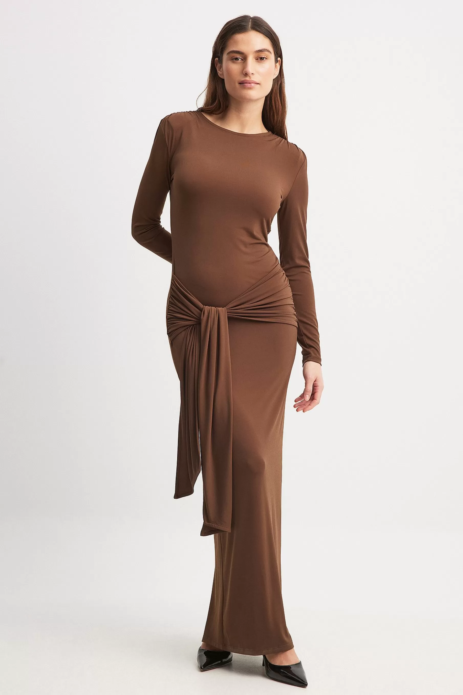 NA-KD Tie Waist Maxi Dress Brown