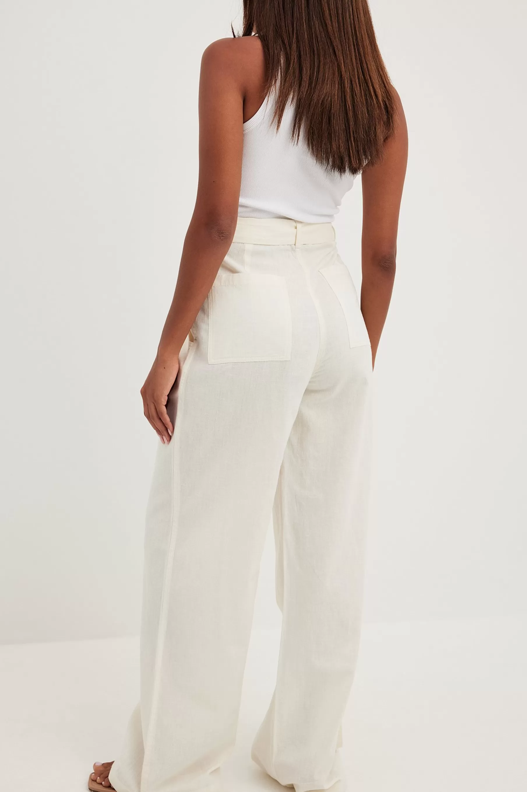 NA-KD Tie Waist Wide Leg Trousers Offwhite