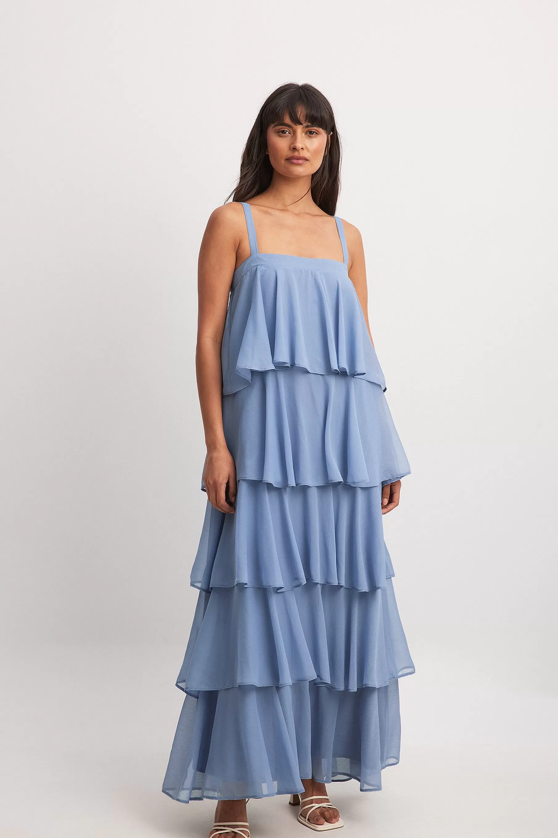 NA-KD Tiered Chiffon Maxi Dress Blue