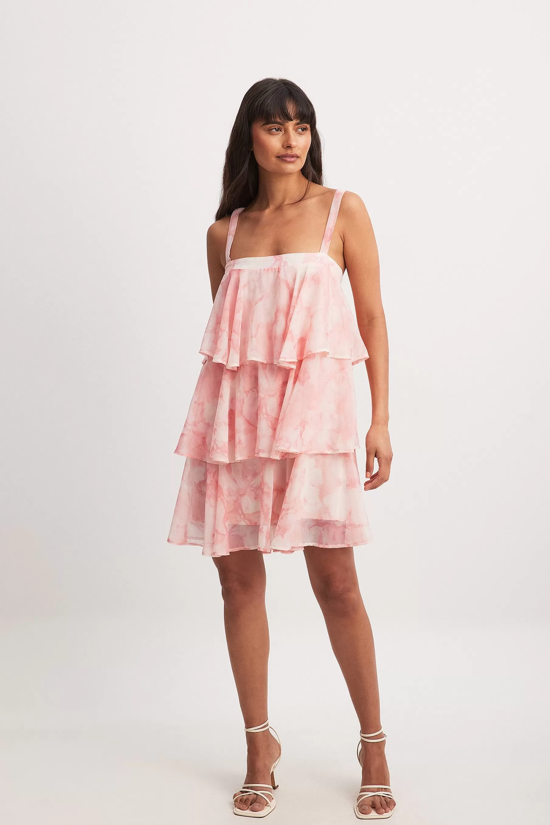 NA-KD Tiered Chiffon Mini Dress Pink