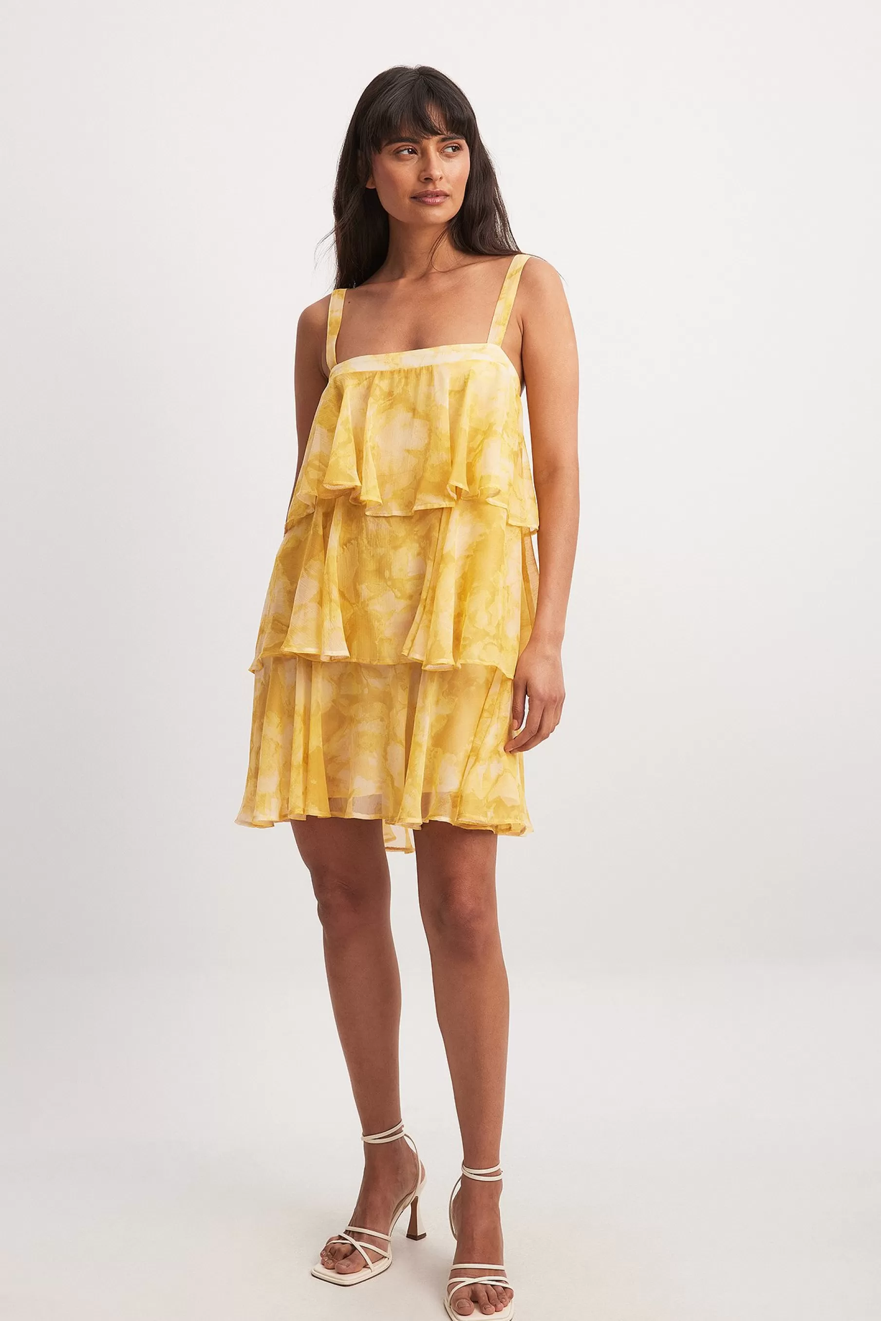 NA-KD Tiered Chiffon Mini Dress Yellow