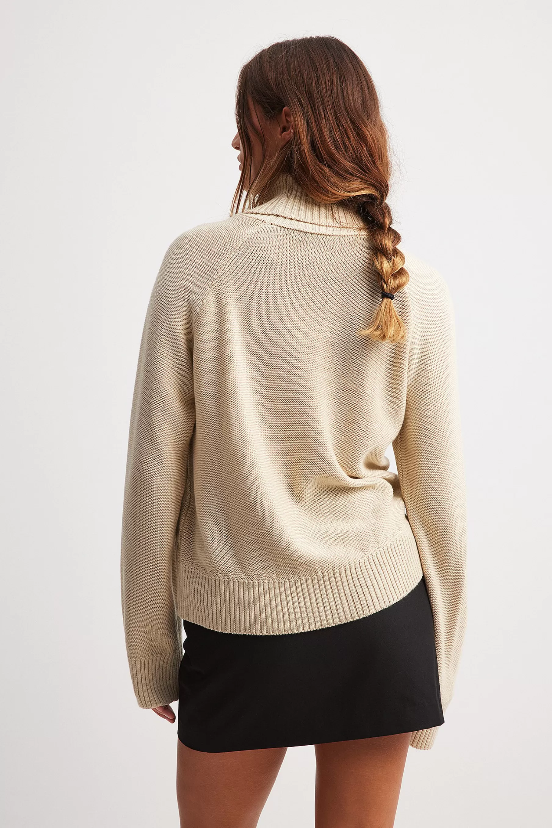 NA-KD Turtle Neck Knitted Cable Sweater Beige