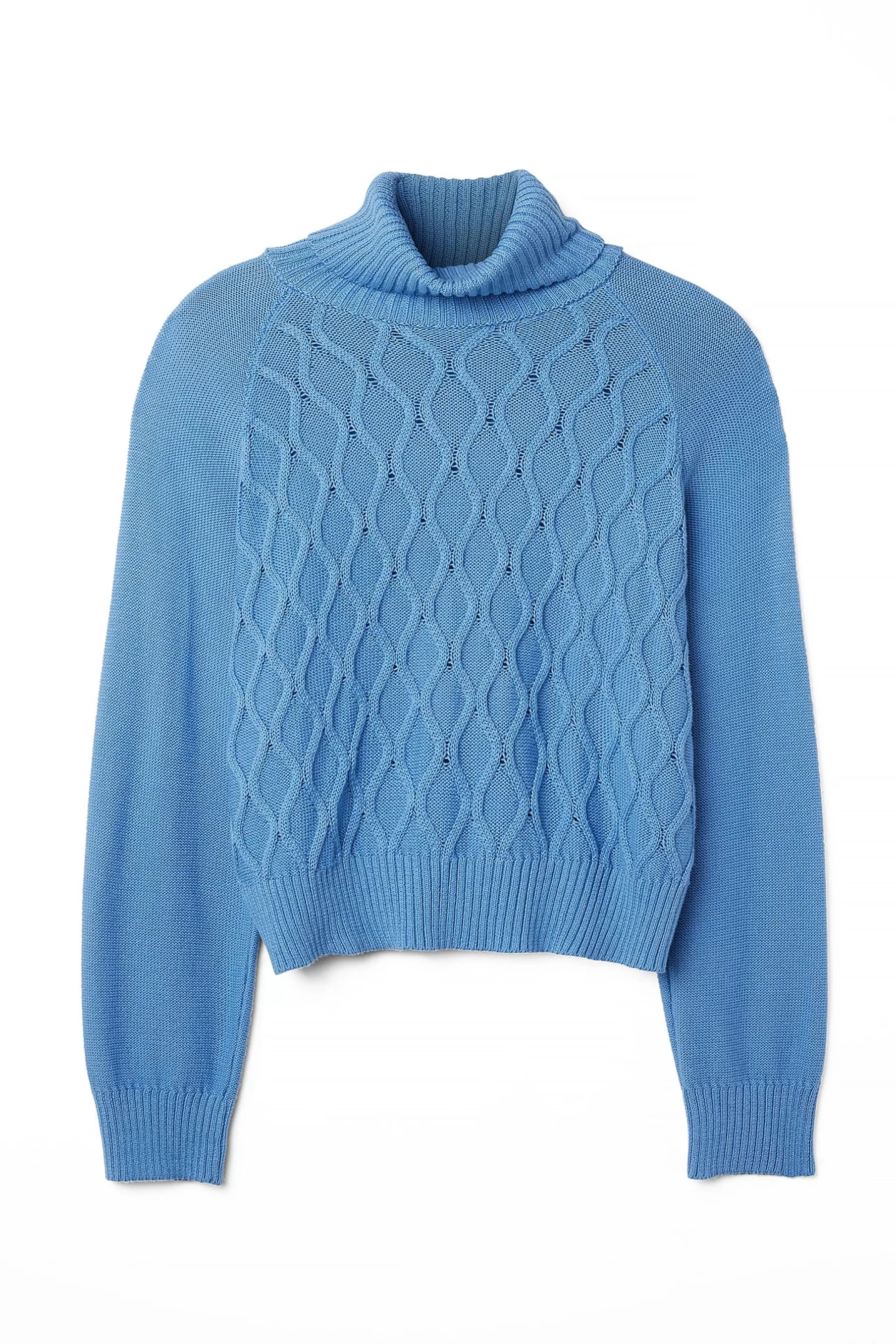 NA-KD Turtle Neck Knitted Cable Sweater Blue