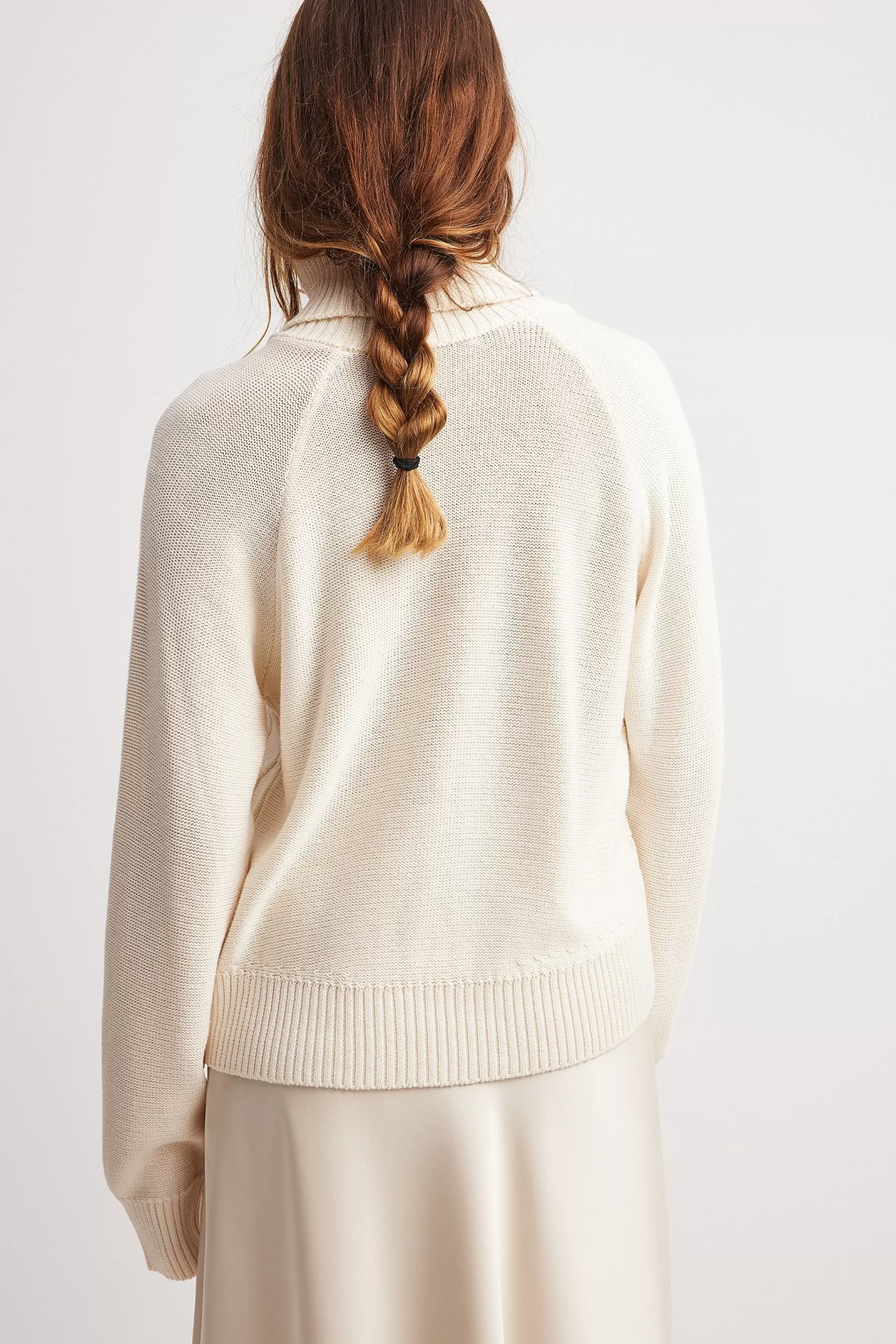 NA-KD Turtle Neck Knitted Cable Sweater Offwhite