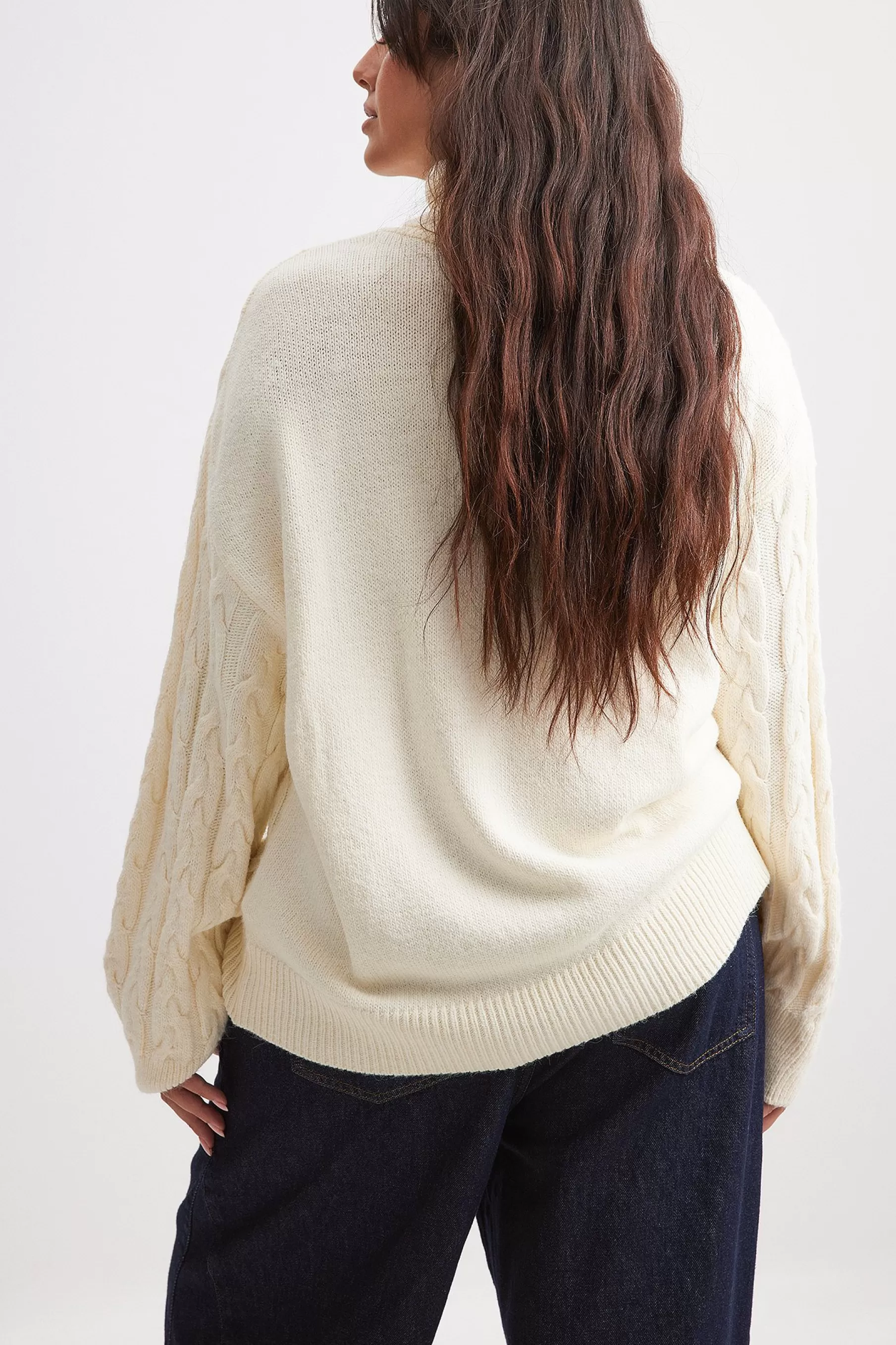 NA-KD Turtle Neck Knitted Cable Sweater Offwhite