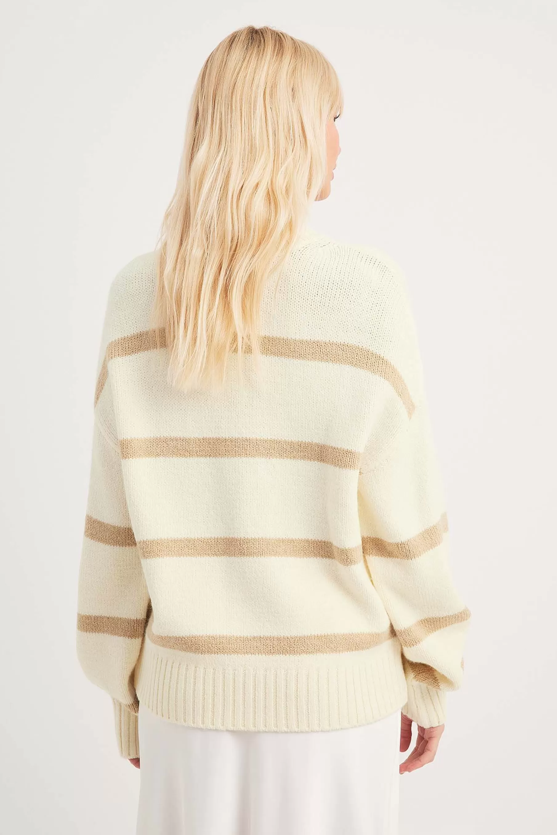 NA-KD Turtle Neck Knitted Striped Sweater White