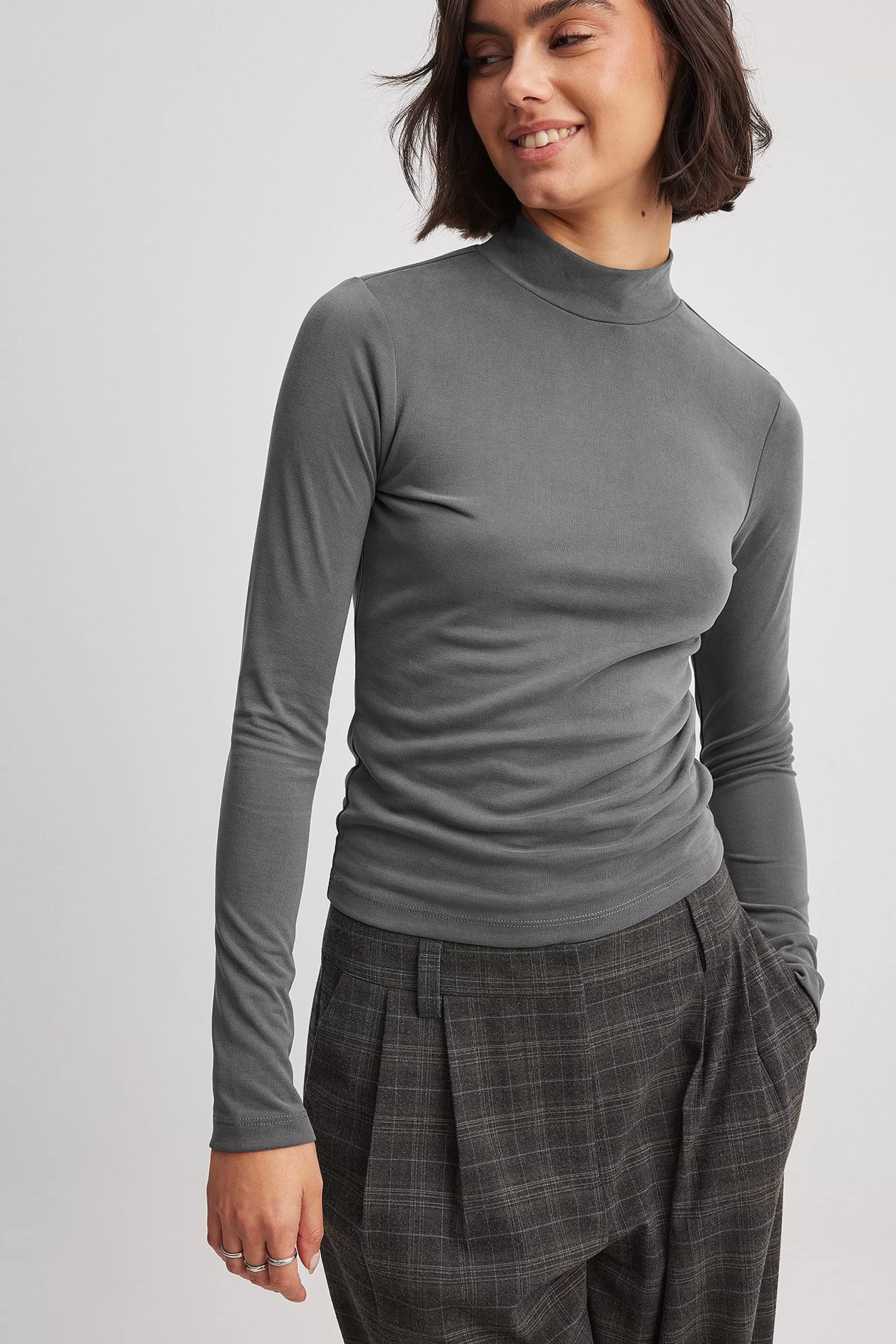 NA-KD Turtleneck Jersey Top Grey