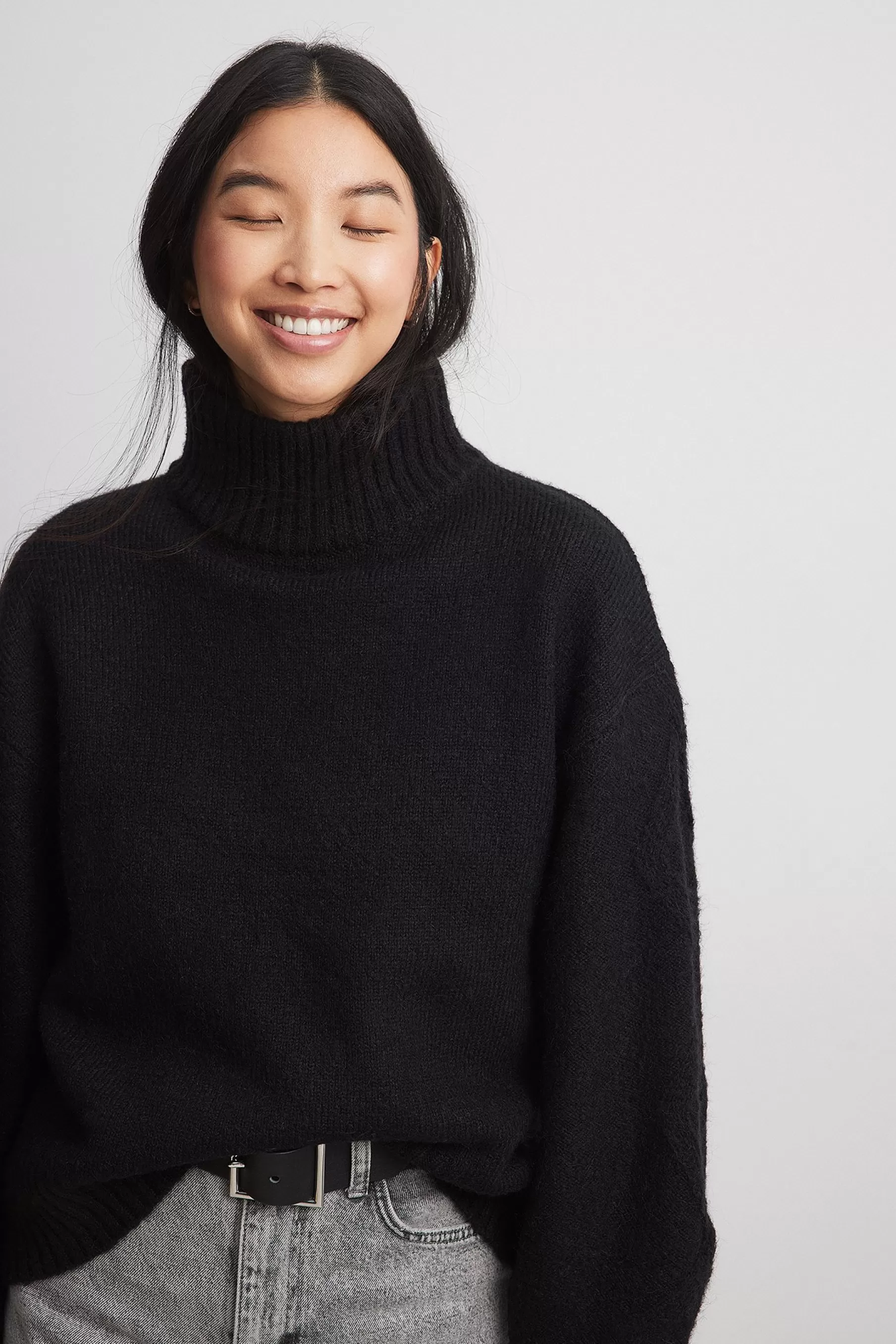 NA-KD Turtleneck Knitted Cable Sweater Black