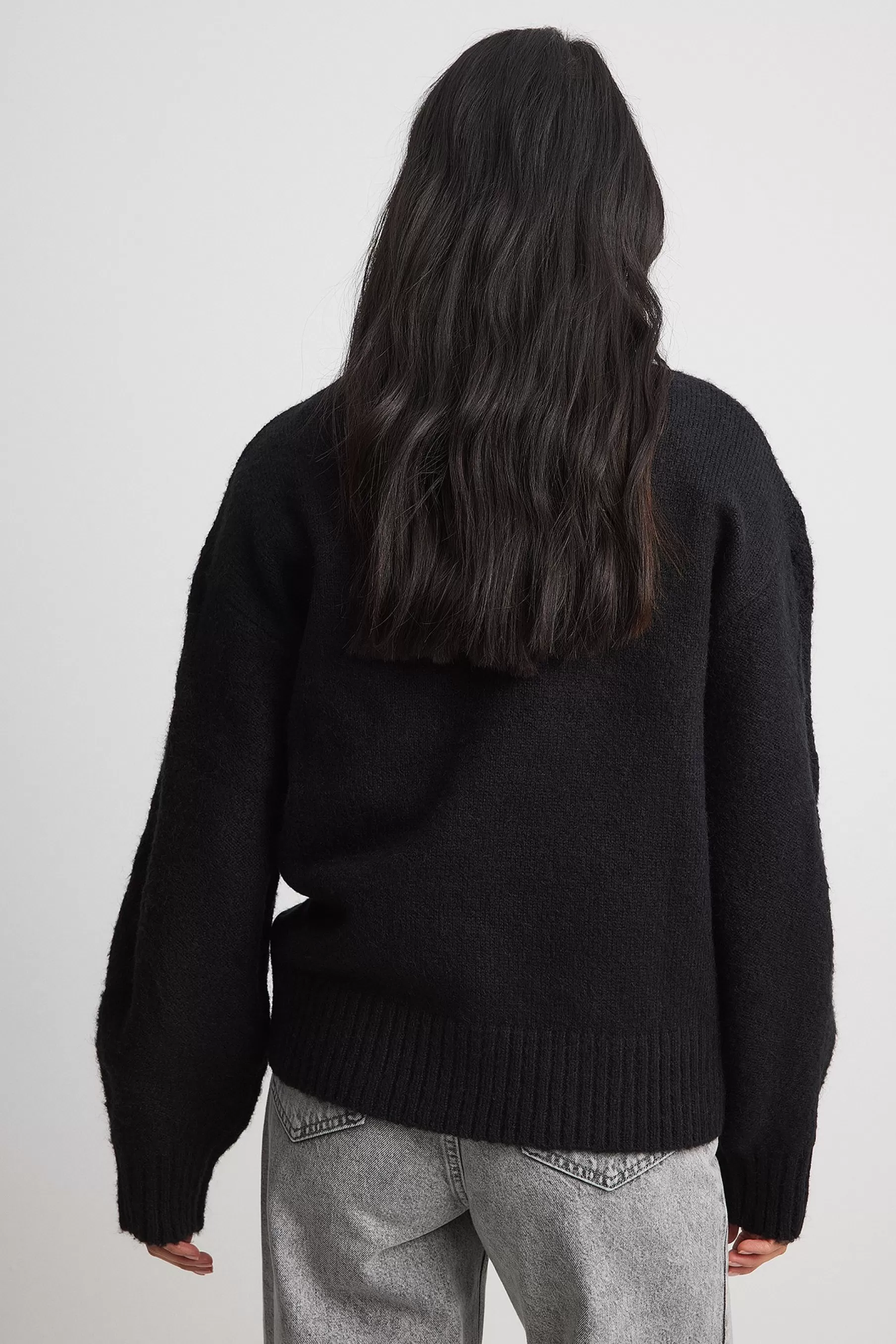 NA-KD Turtleneck Knitted Cable Sweater Black