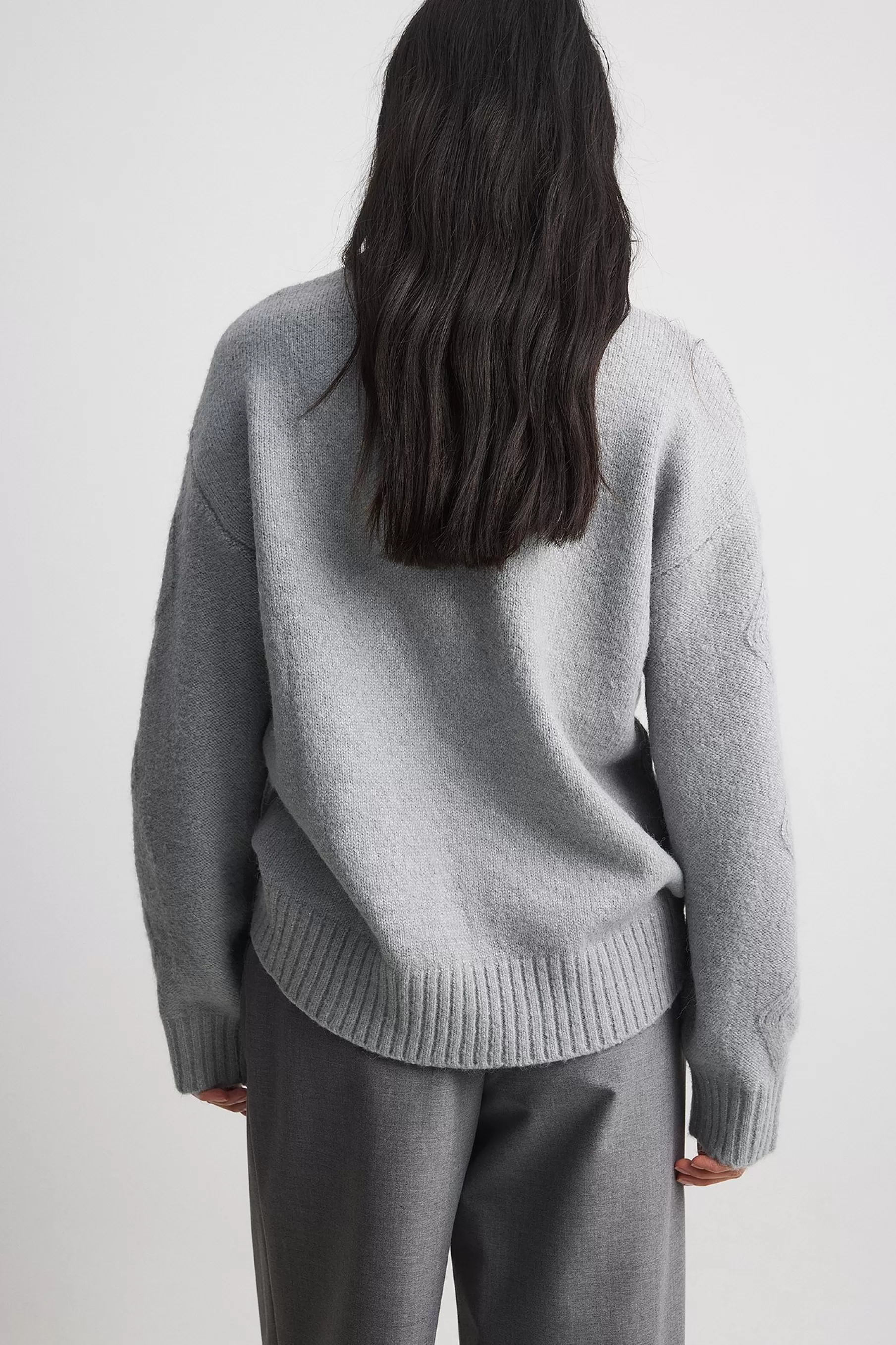 NA-KD Turtleneck Knitted Cable Sweater Grey