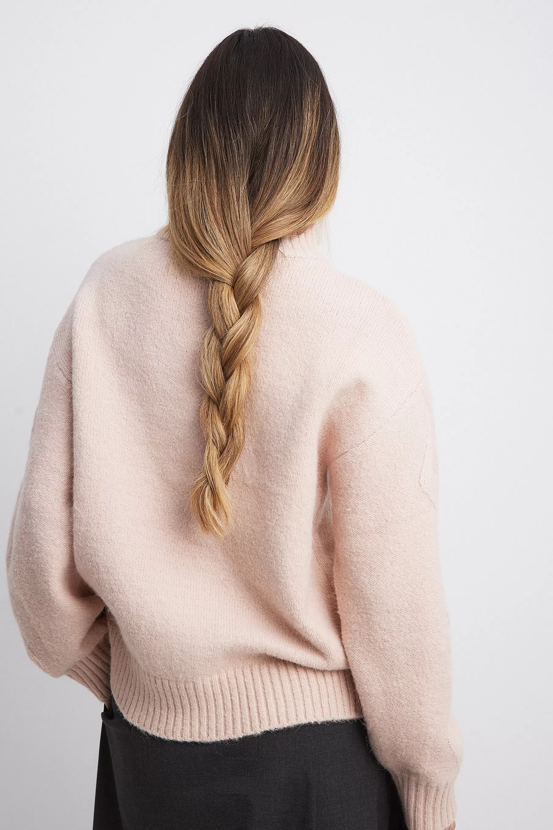 NA-KD Turtleneck Knitted Cable Sweater Pink