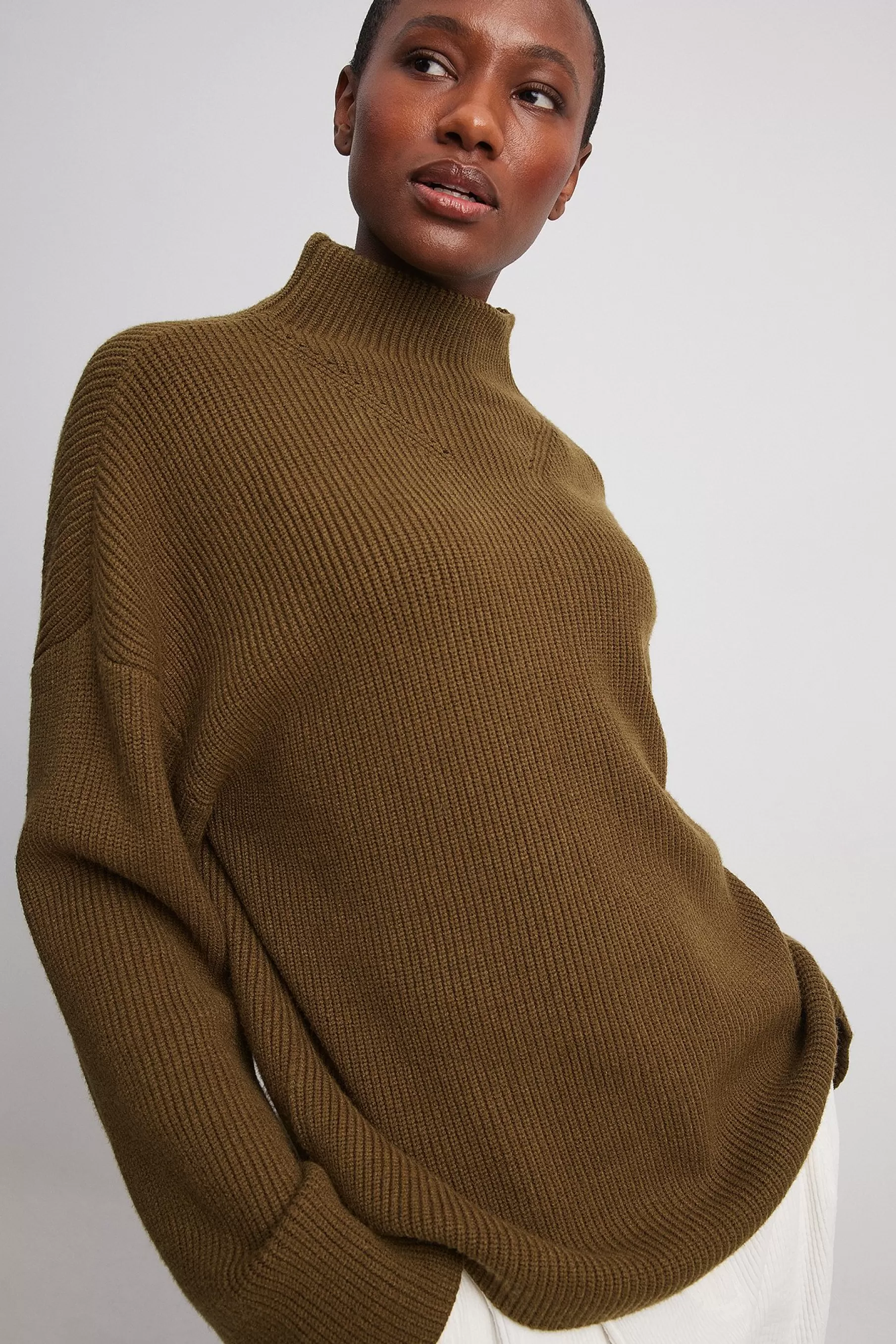 NA-KD Turtleneck Knitted Sweater Green