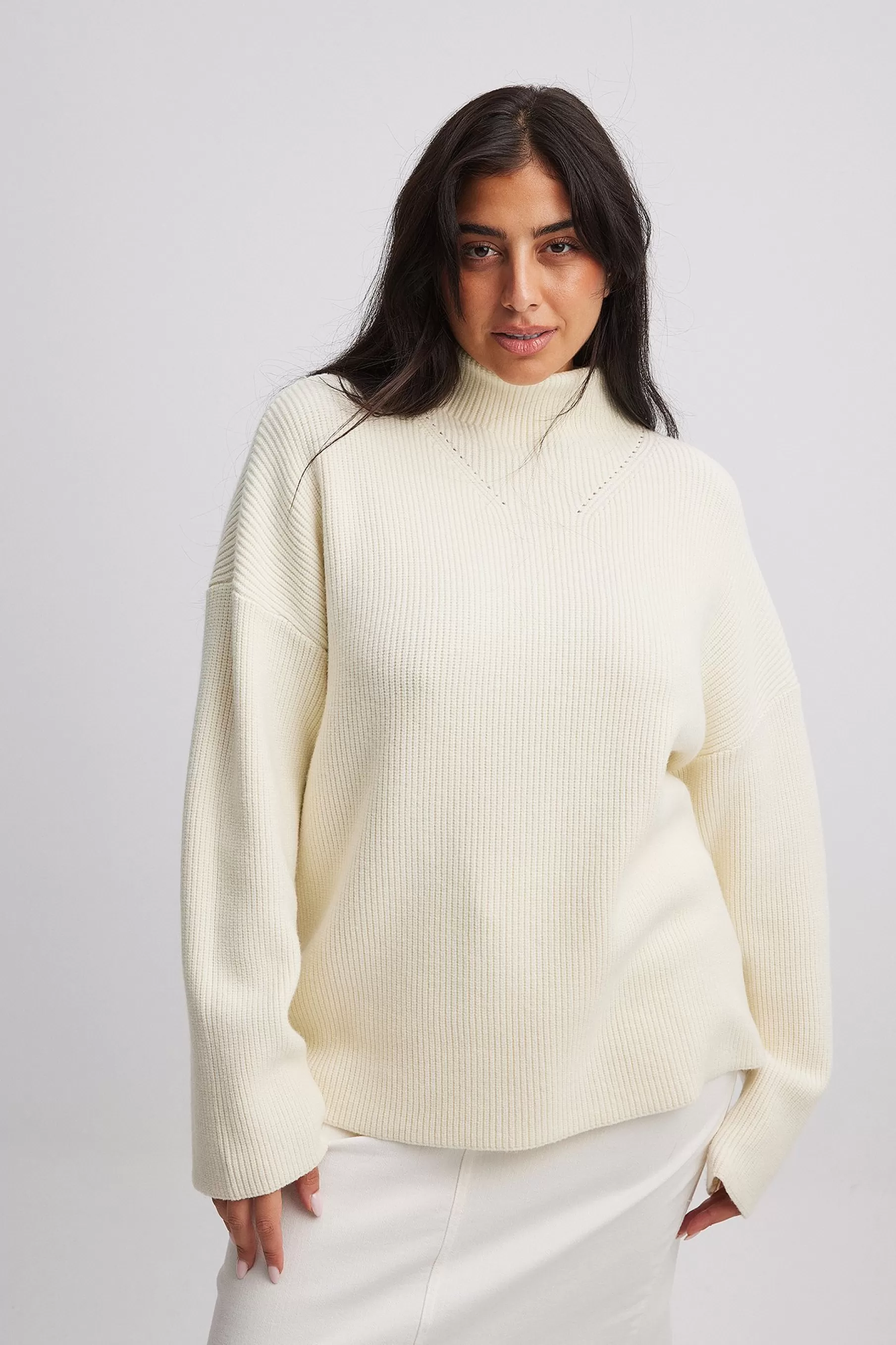 NA-KD Turtleneck Knitted Sweater Offwhite