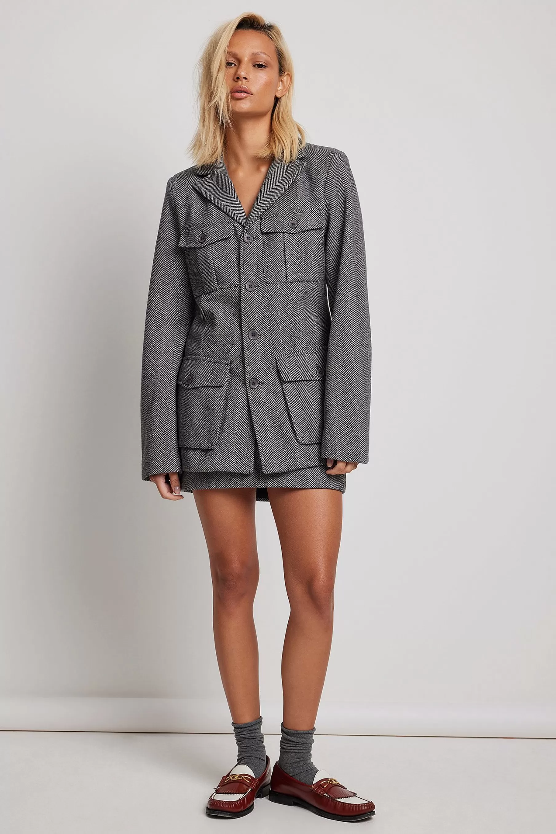 NA-KD Tweed Jacket Grey