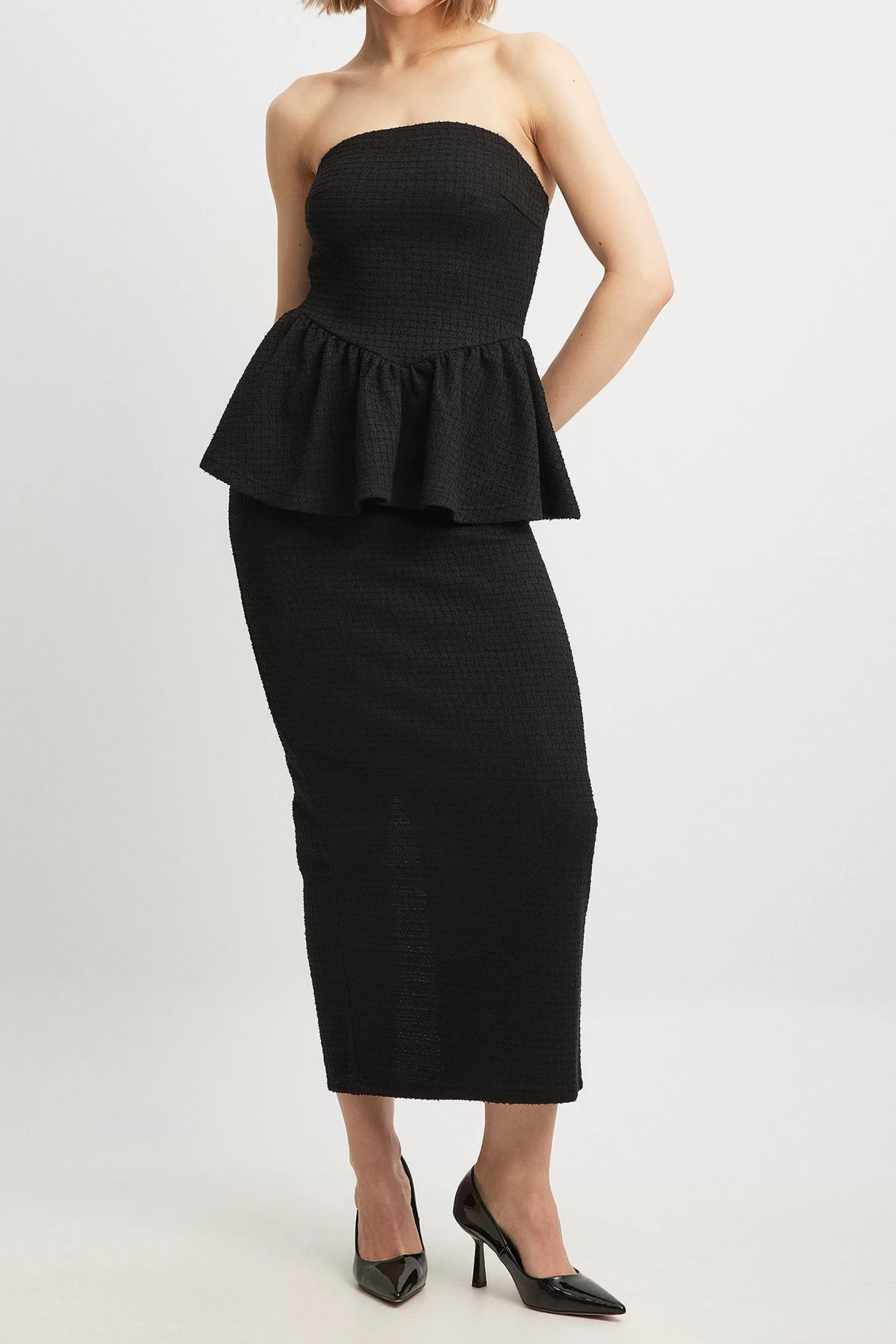 NA-KD Tweed Maxi Skirt Black