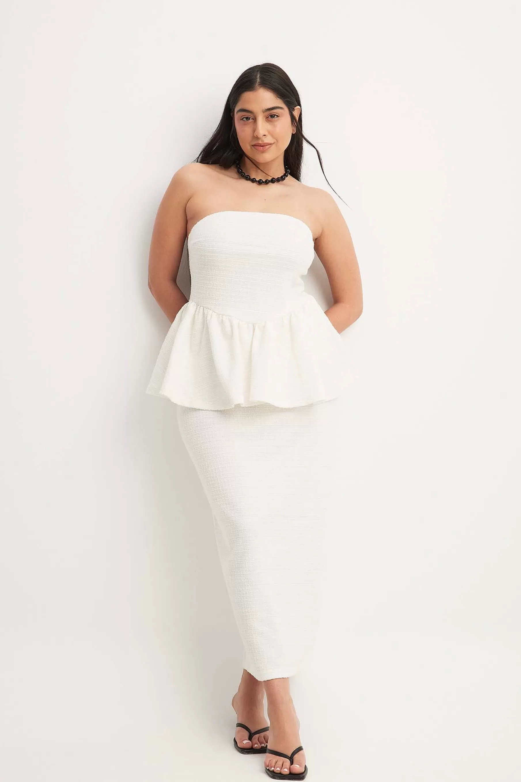 NA-KD Tweed Maxi Skirt Offwhite