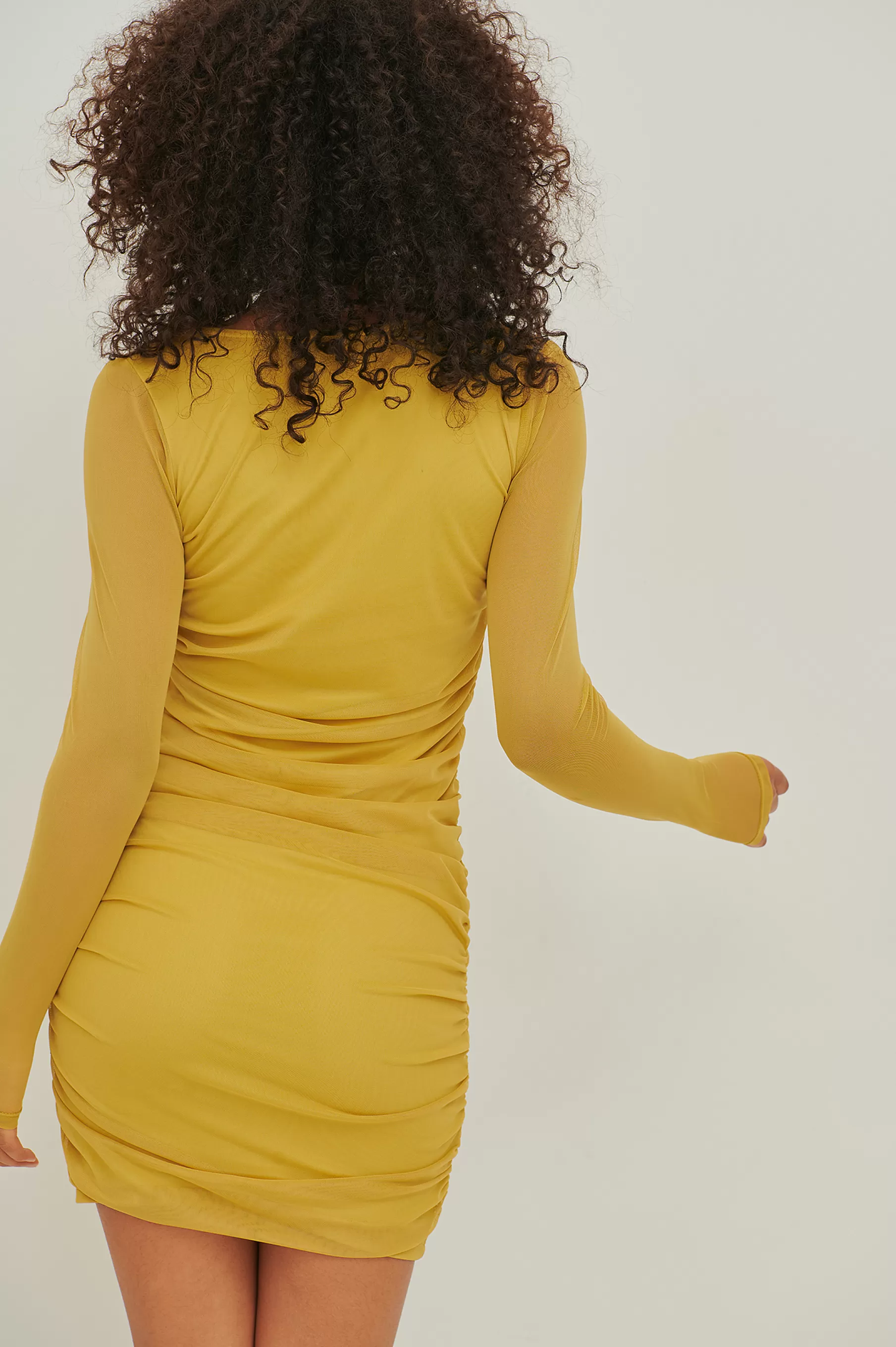 NA-KD Twist Detail Gathered Mesh Dress Yellow