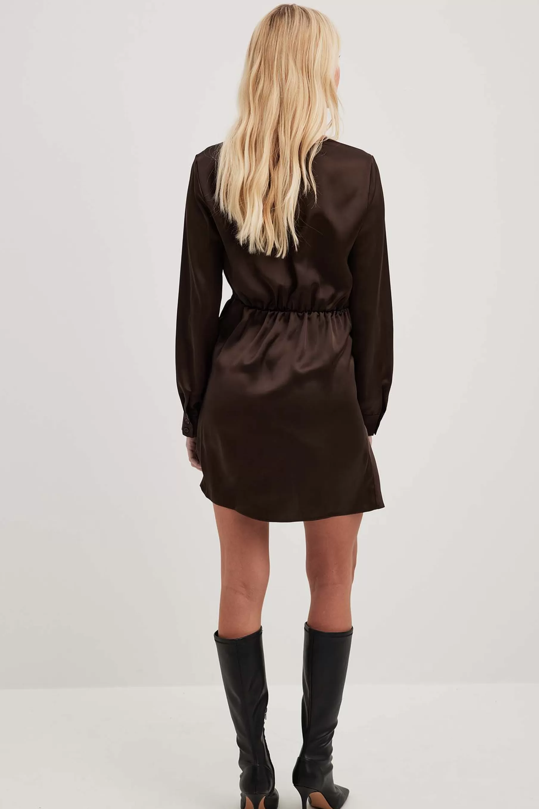 NA-KD Twist Front Shirt Dress Brown