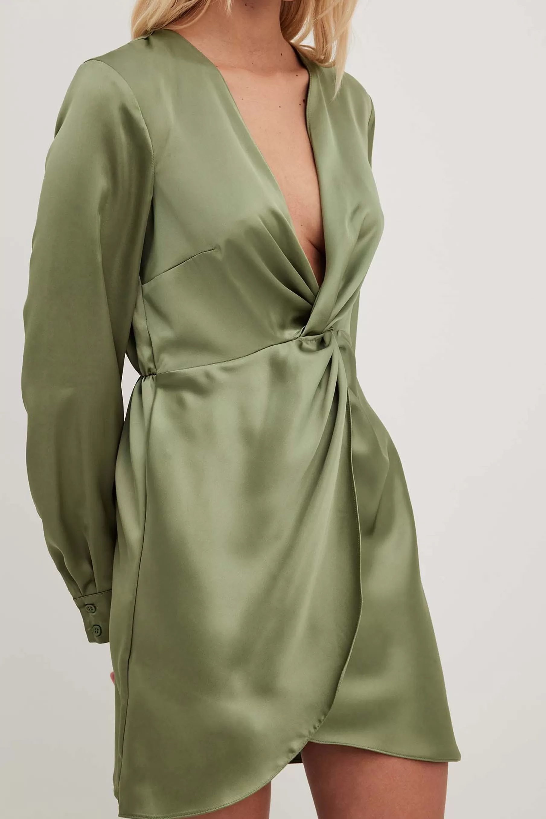 NA-KD Twist Front Shirt Dress Green