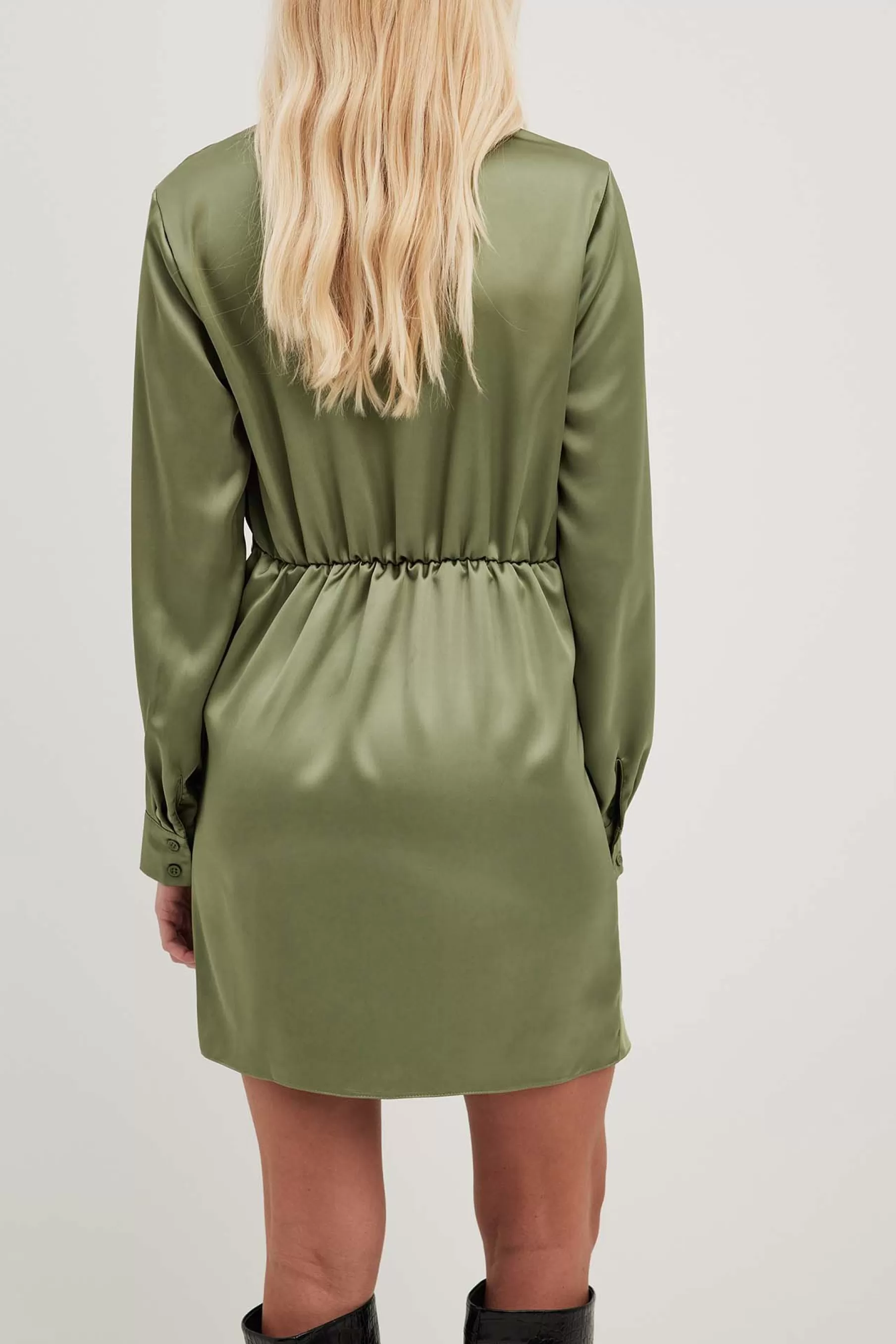 NA-KD Twist Front Shirt Dress Green