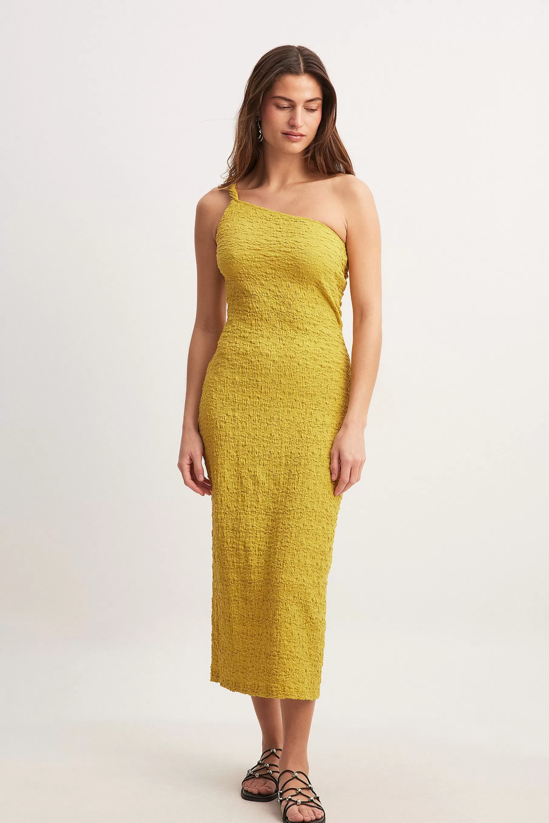 NA-KD Twist Structured Midi Dress Yellow