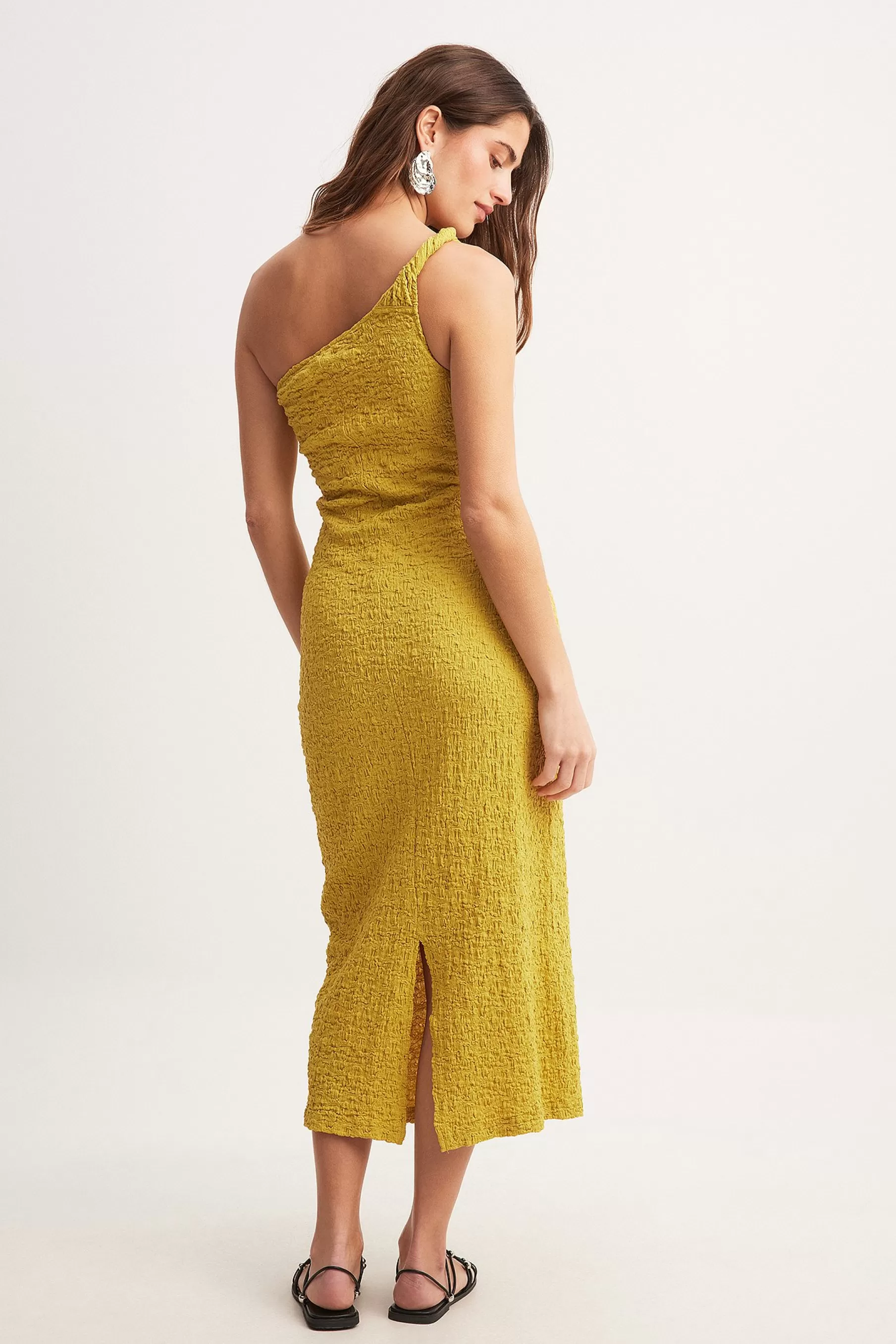 NA-KD Twist Structured Midi Dress Yellow