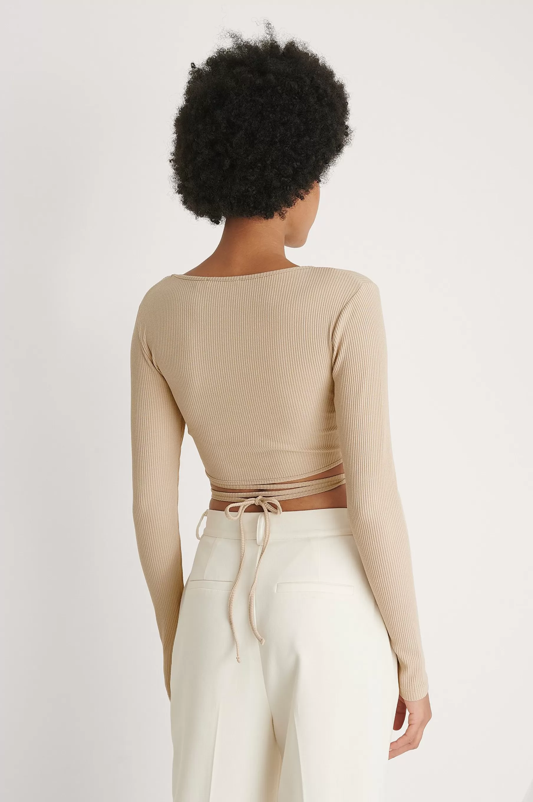 NA-KD Twisted Strap Rib Detail Top Beige