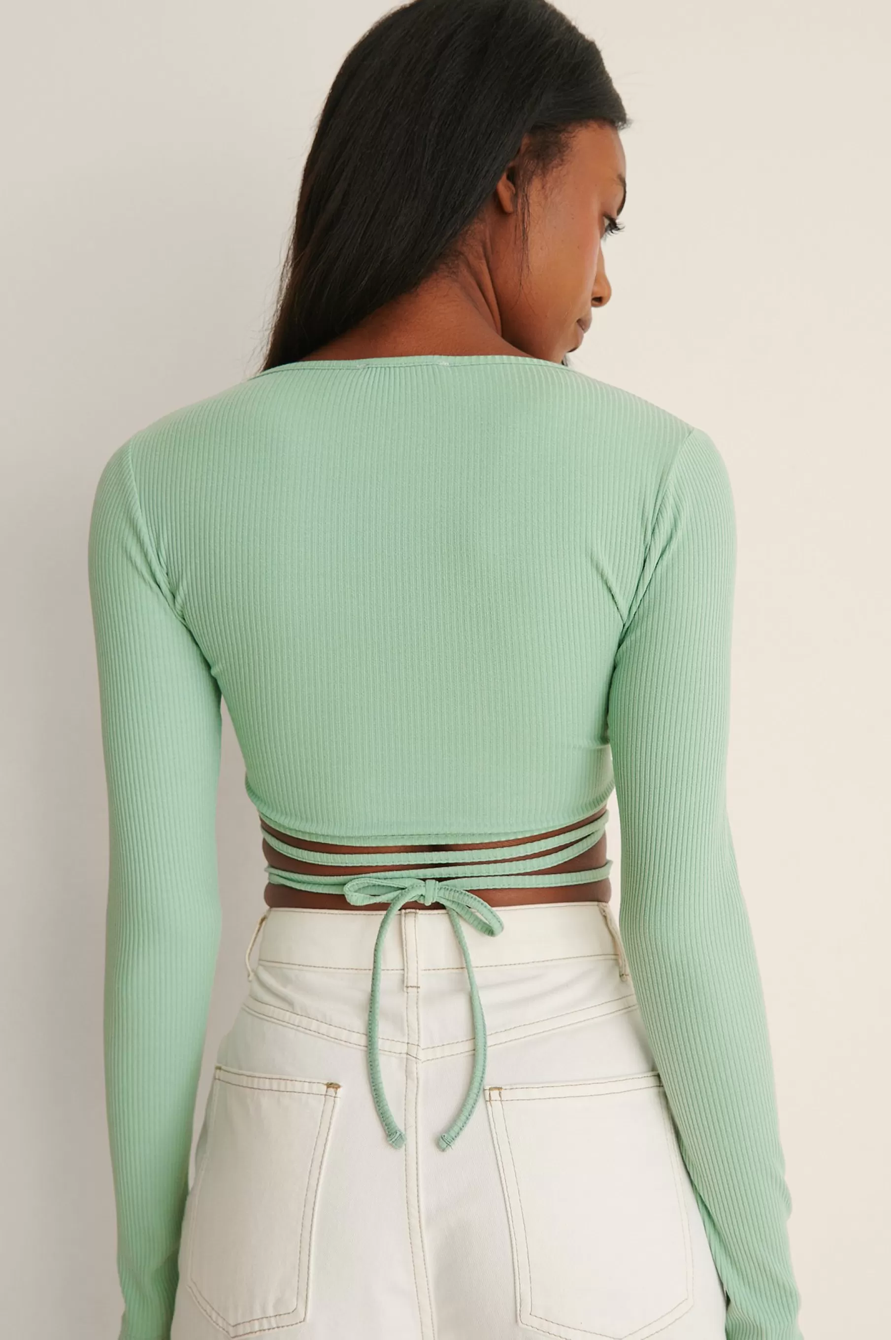 NA-KD Twisted Strap Rib Detail Top Green